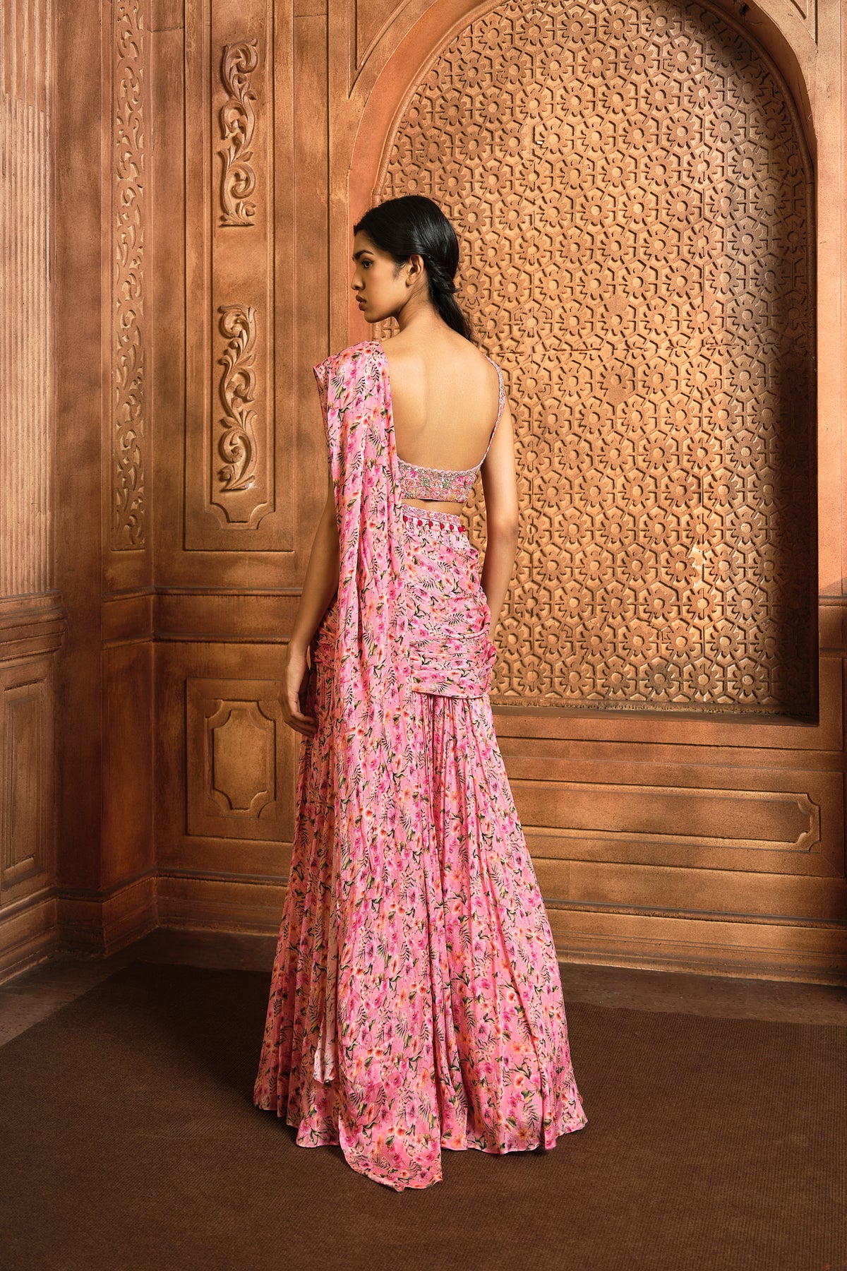 Pink Floral Printed Split Sharara Set