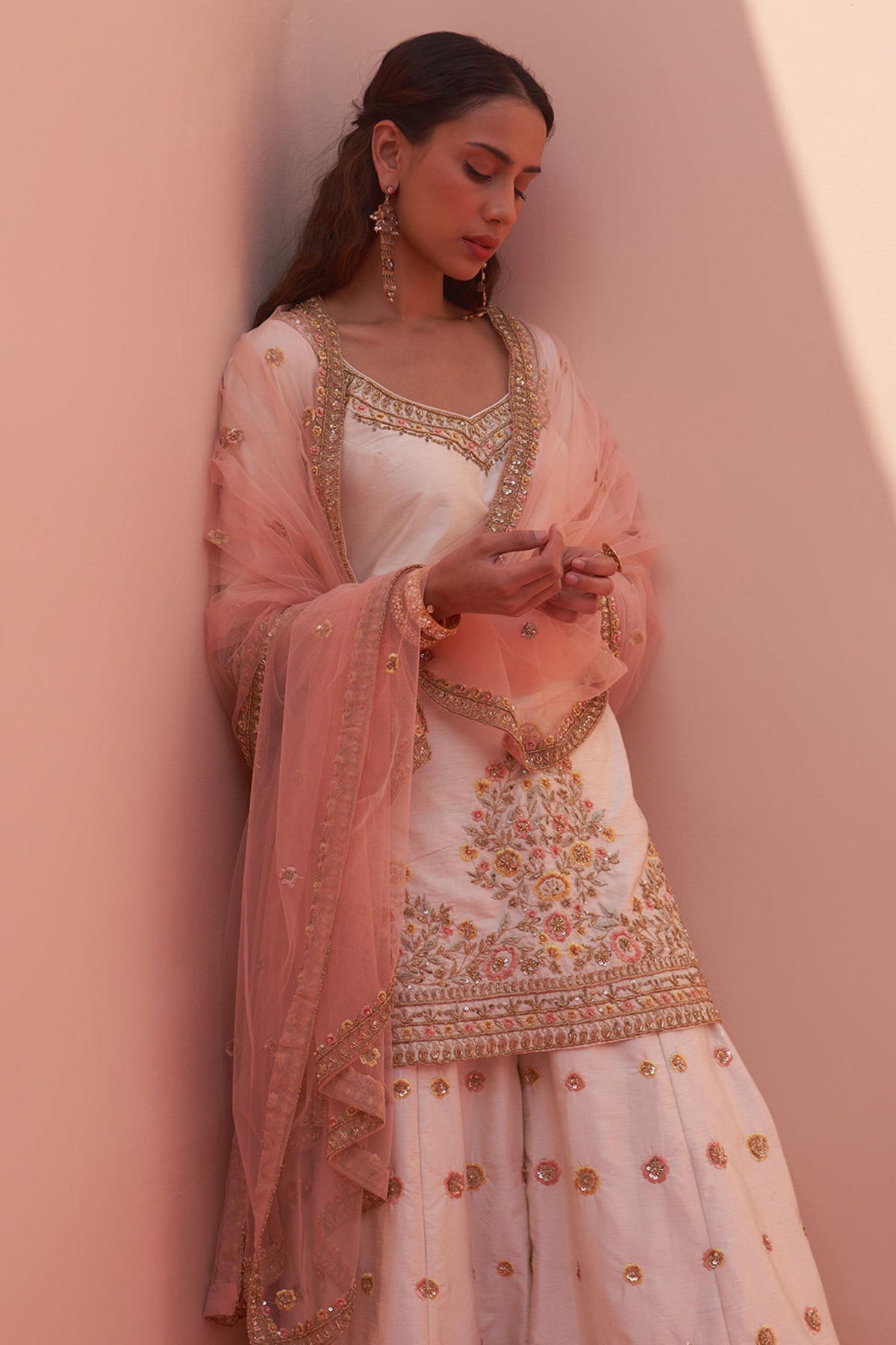 Ivory Raw Silk Sharara Set