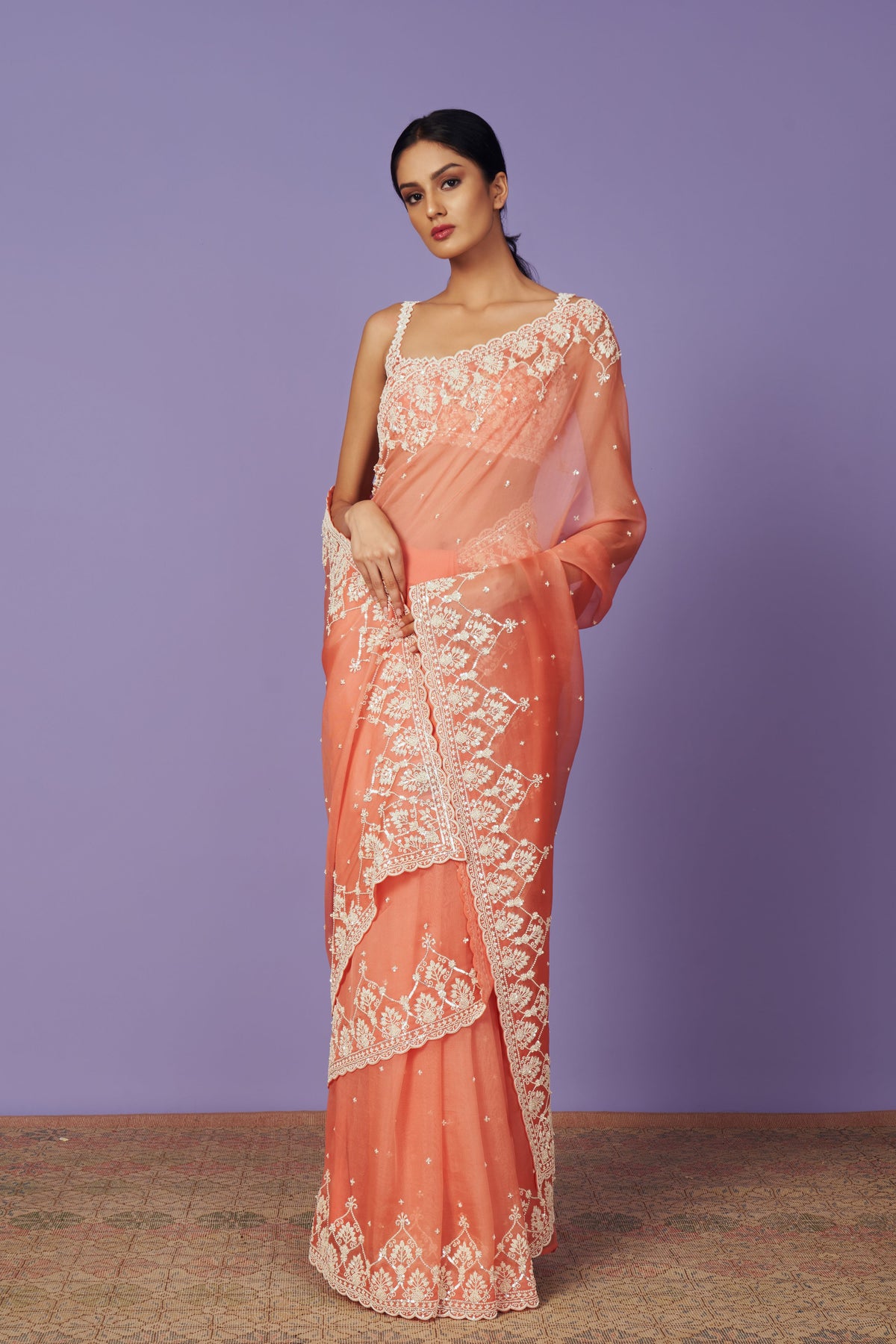 Leh Maryul Coral Saree Set