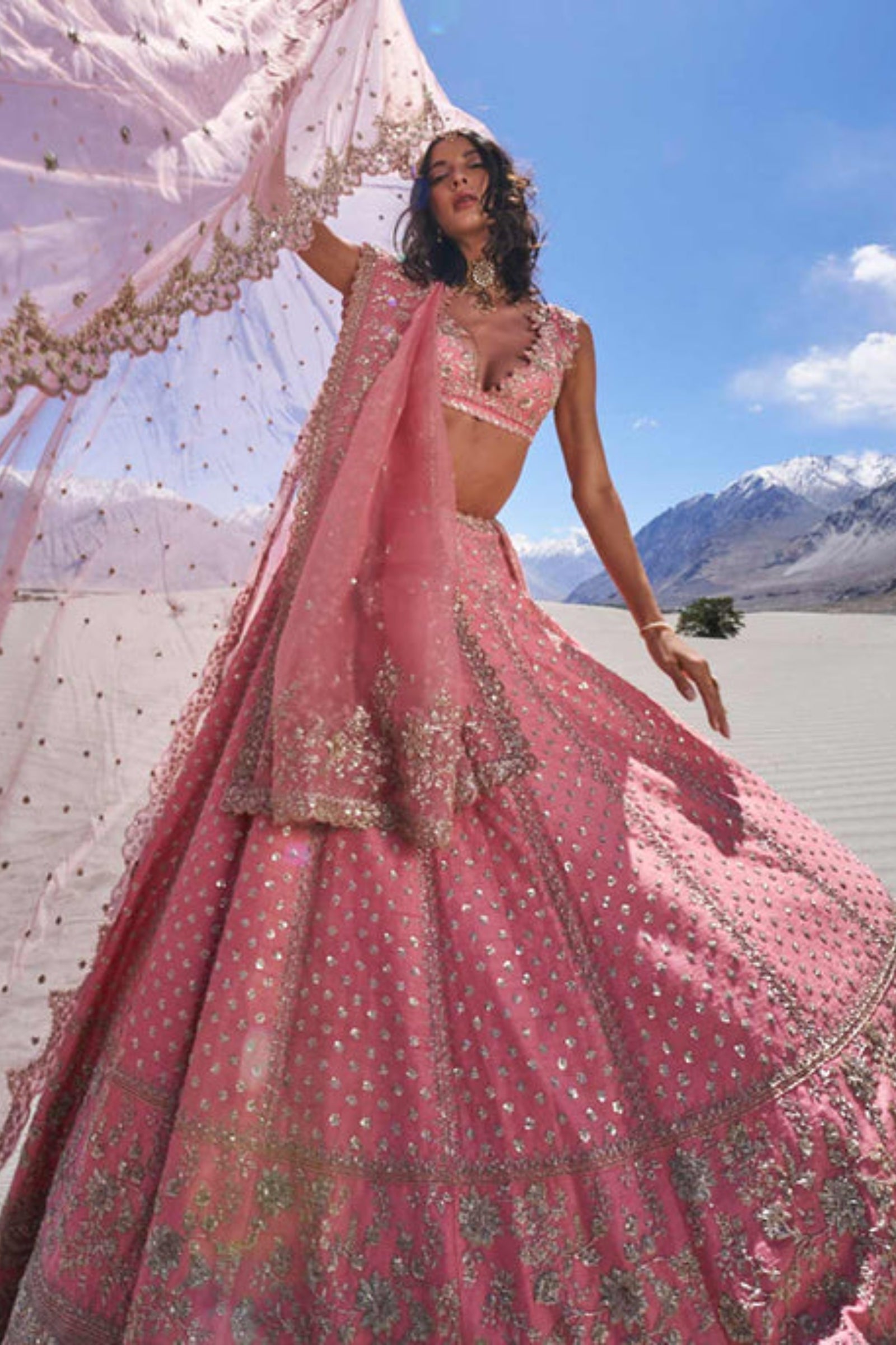 Hot Pink Organza Embroidered Lehenga Set Design by Anushree Reddy at  Pernia's Pop Up Shop 2024