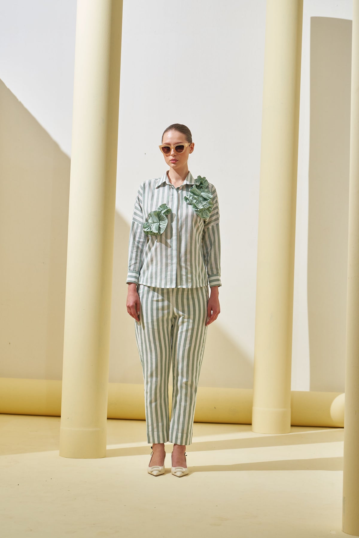 Green Stripe Flower Top