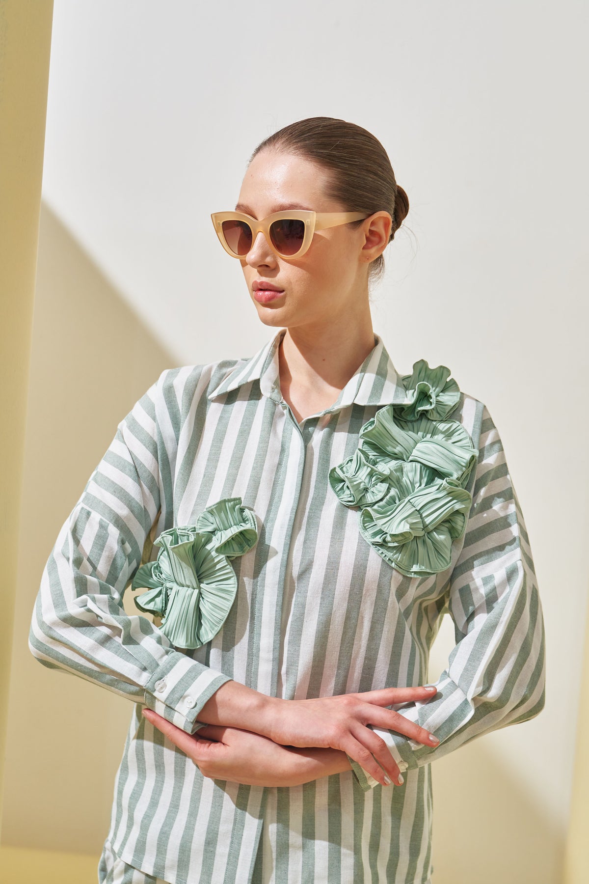 Green Stripe Flower Top