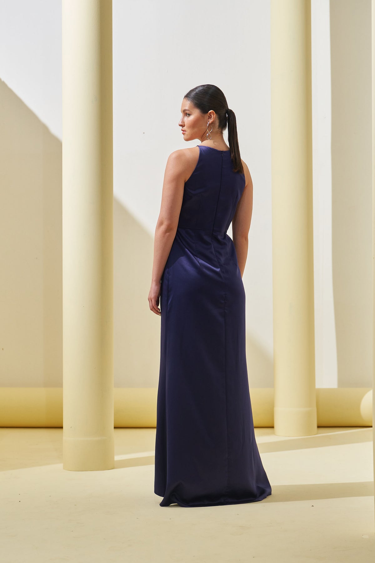 Blue Pleated Drape Gown