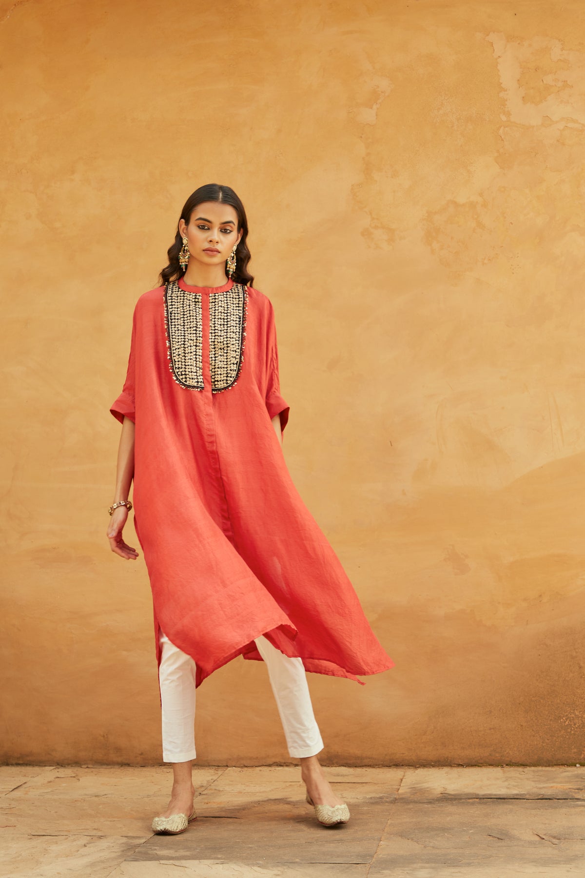 Red Silk Kaftan Set