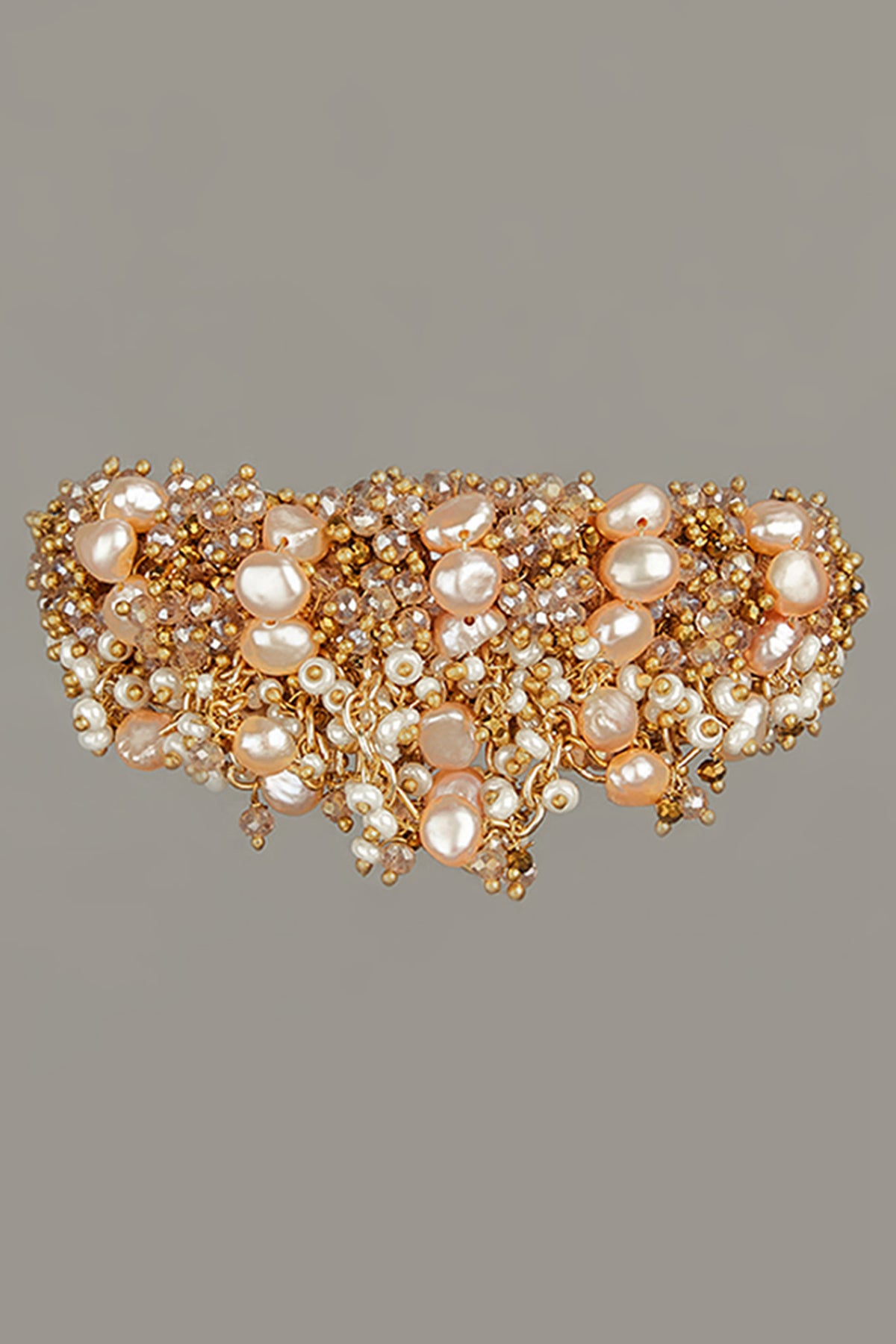 Peach Pearl Studded Bracelet With Gold Beads