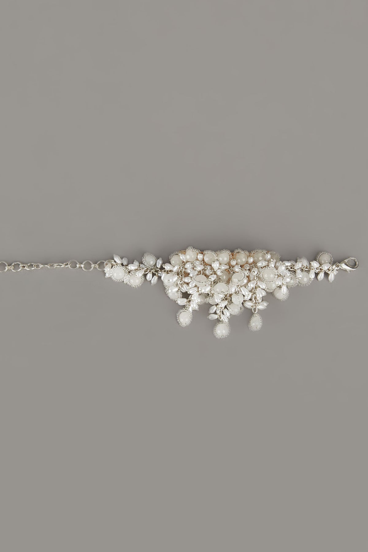 White &amp; Silver Stone Studded Bridal Bracelet