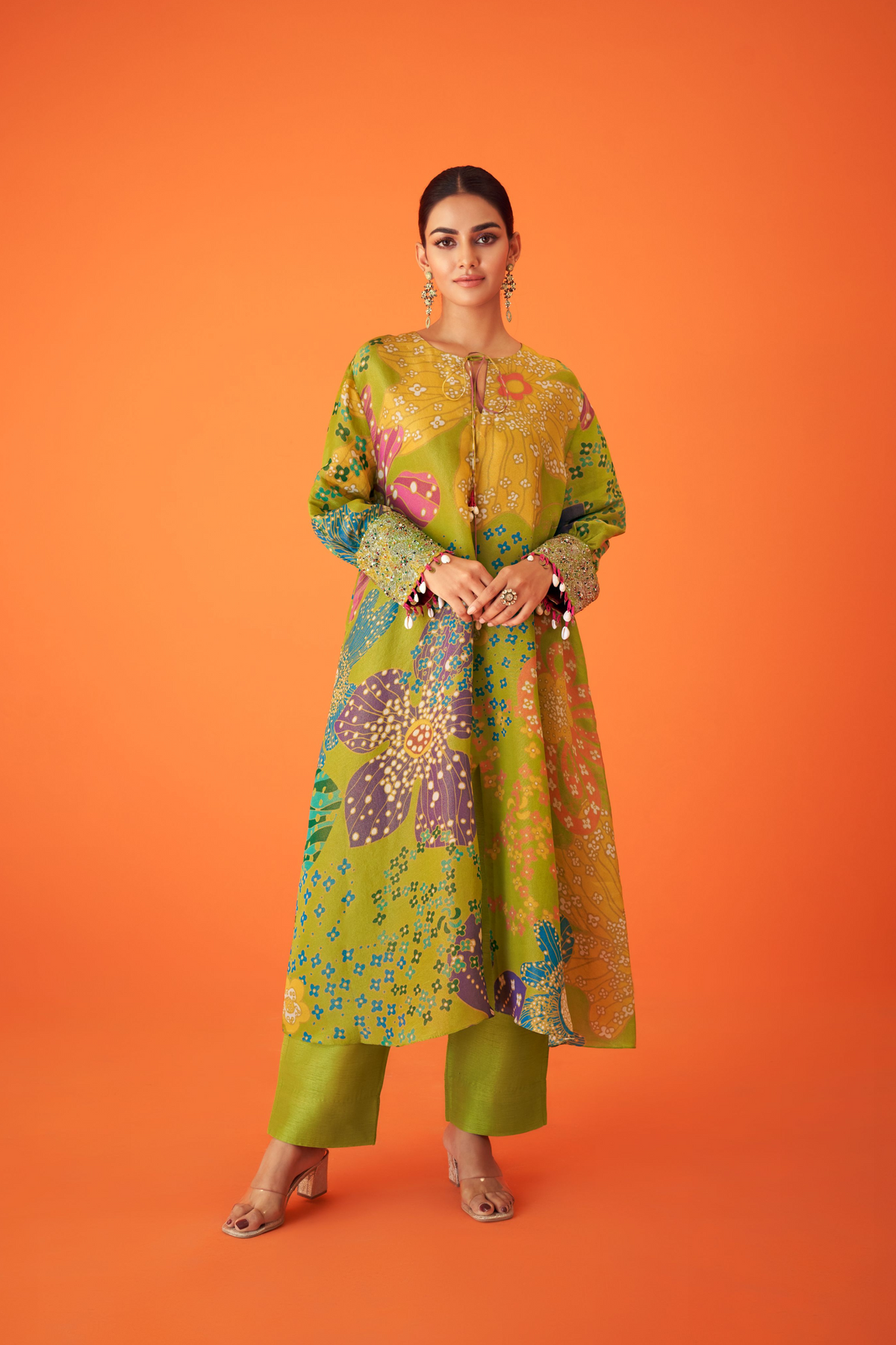 Green Floral Ethnic Kurta Set