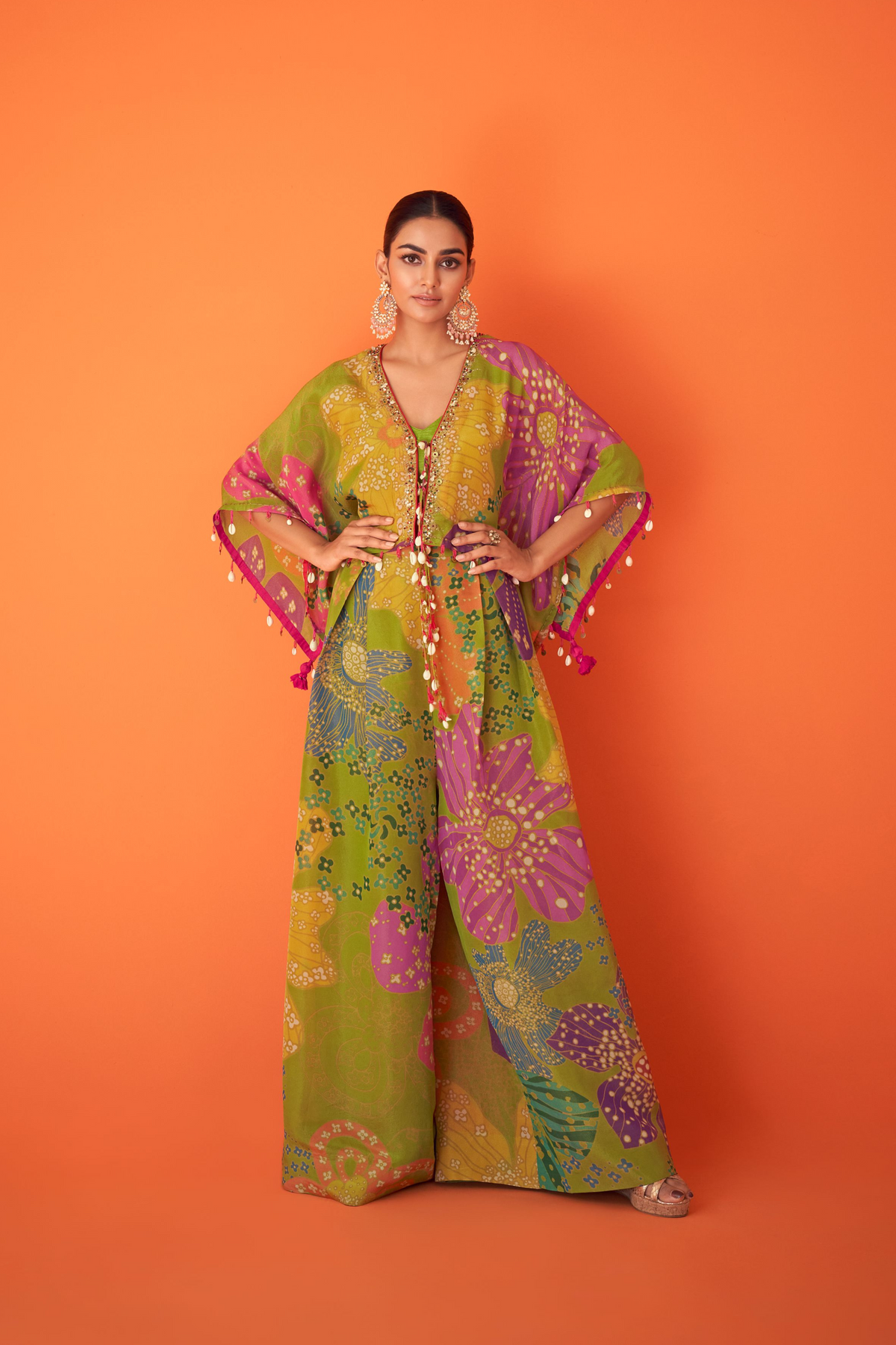 Green Floral Kaftan Set