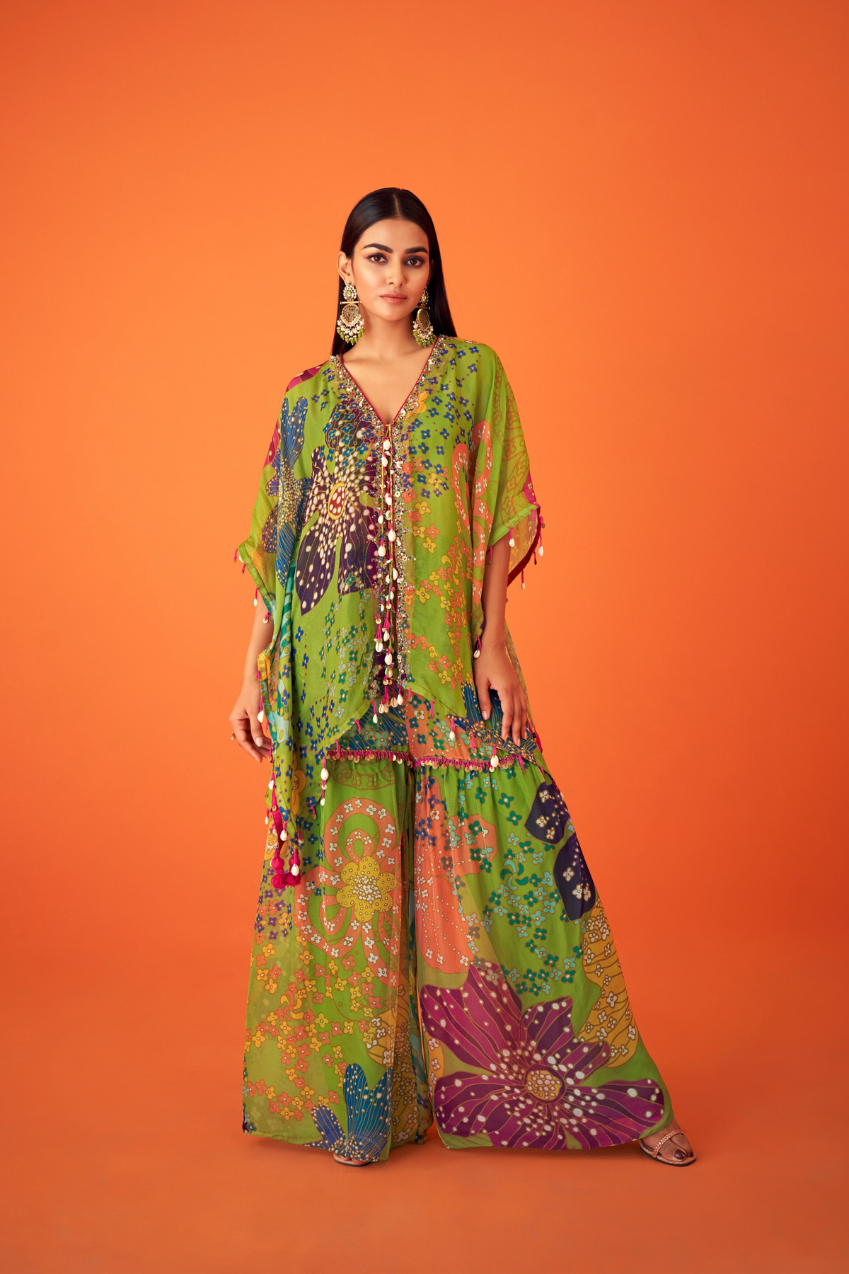 Green Floral Sharara Set