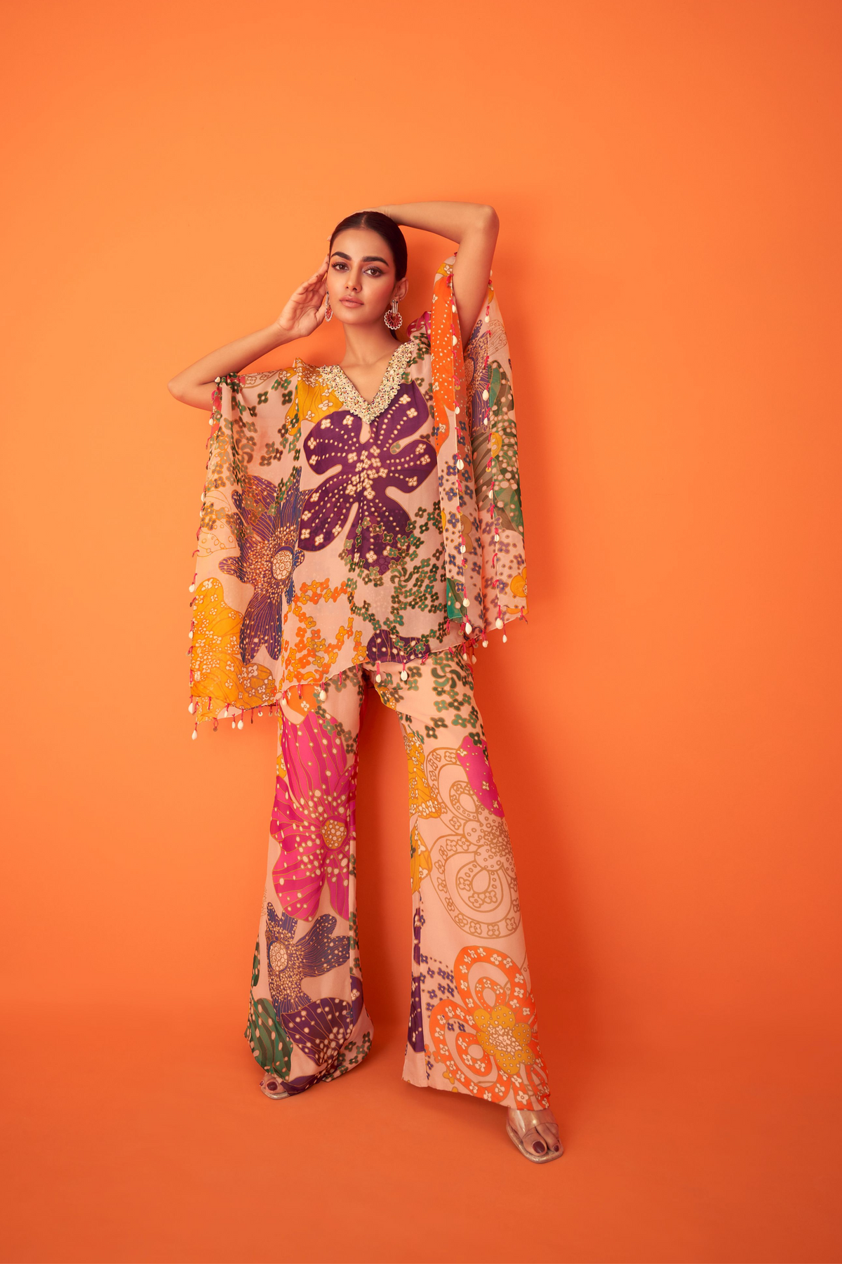 Peach Floral Kaftan Set