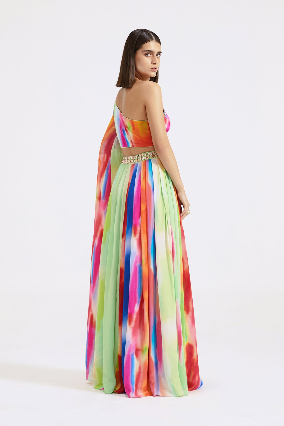 Multicoloured One-shoulder Gown