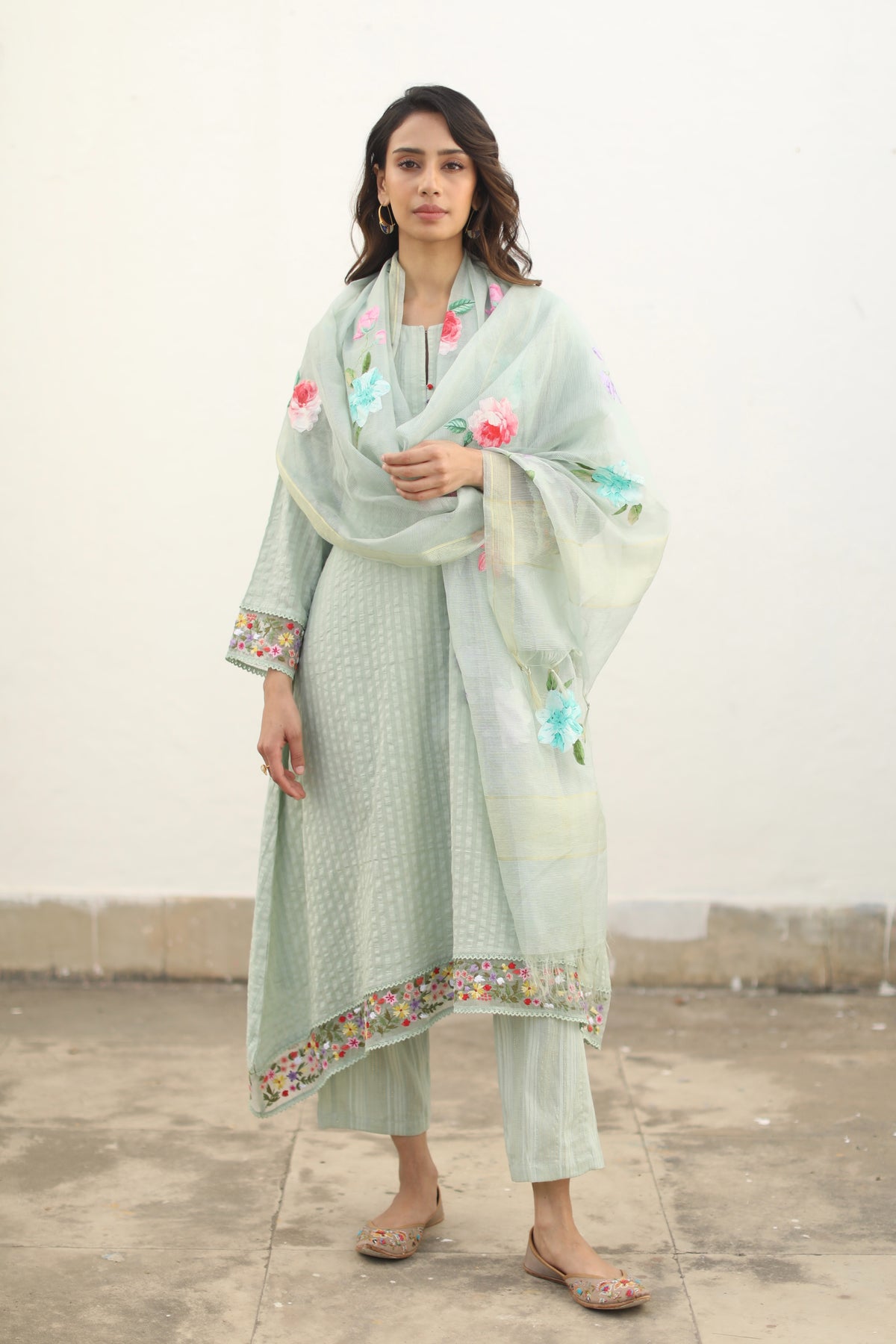 Sharnaaz Aqua Blue Kurta Set