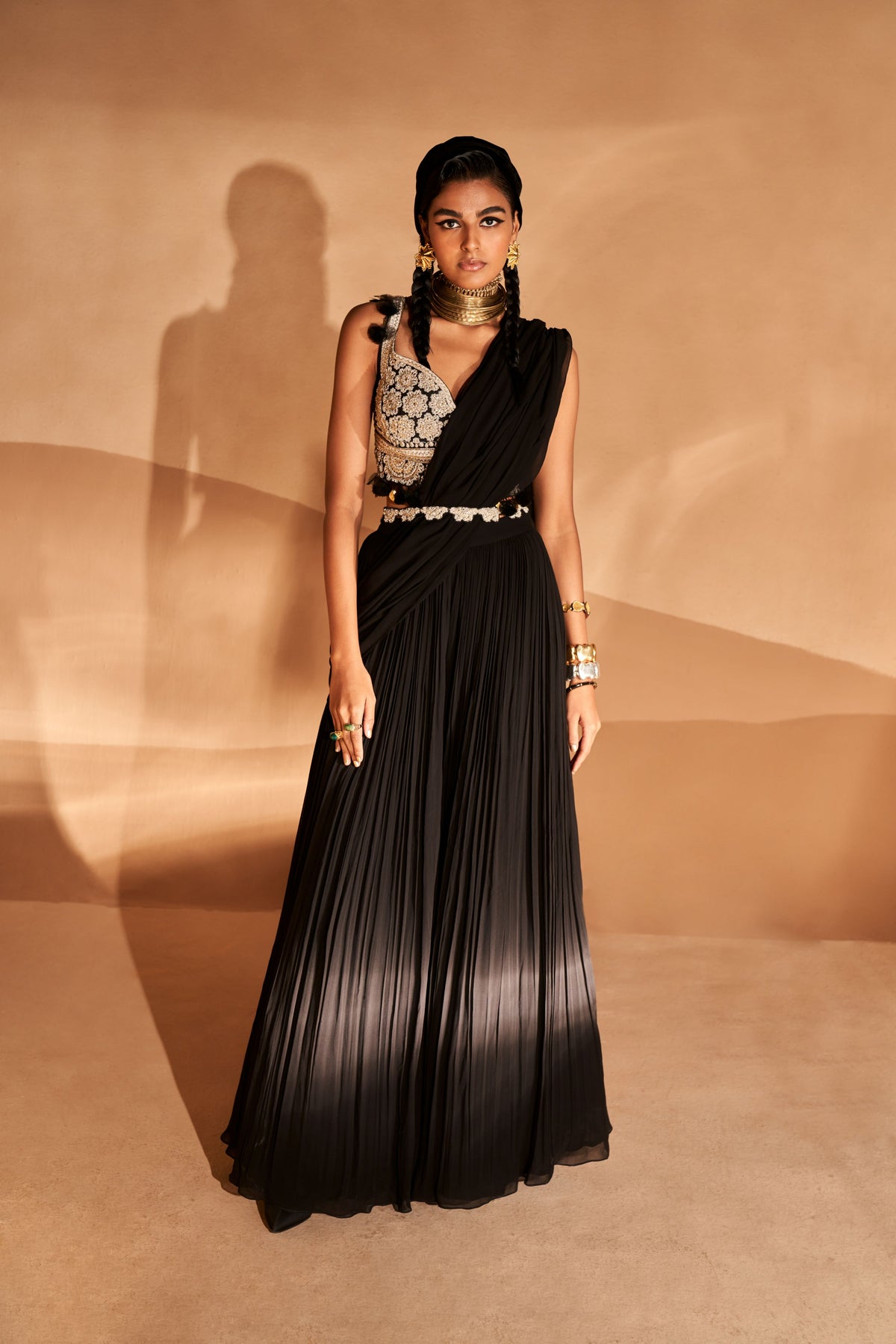 Black Palazzo Saree Set