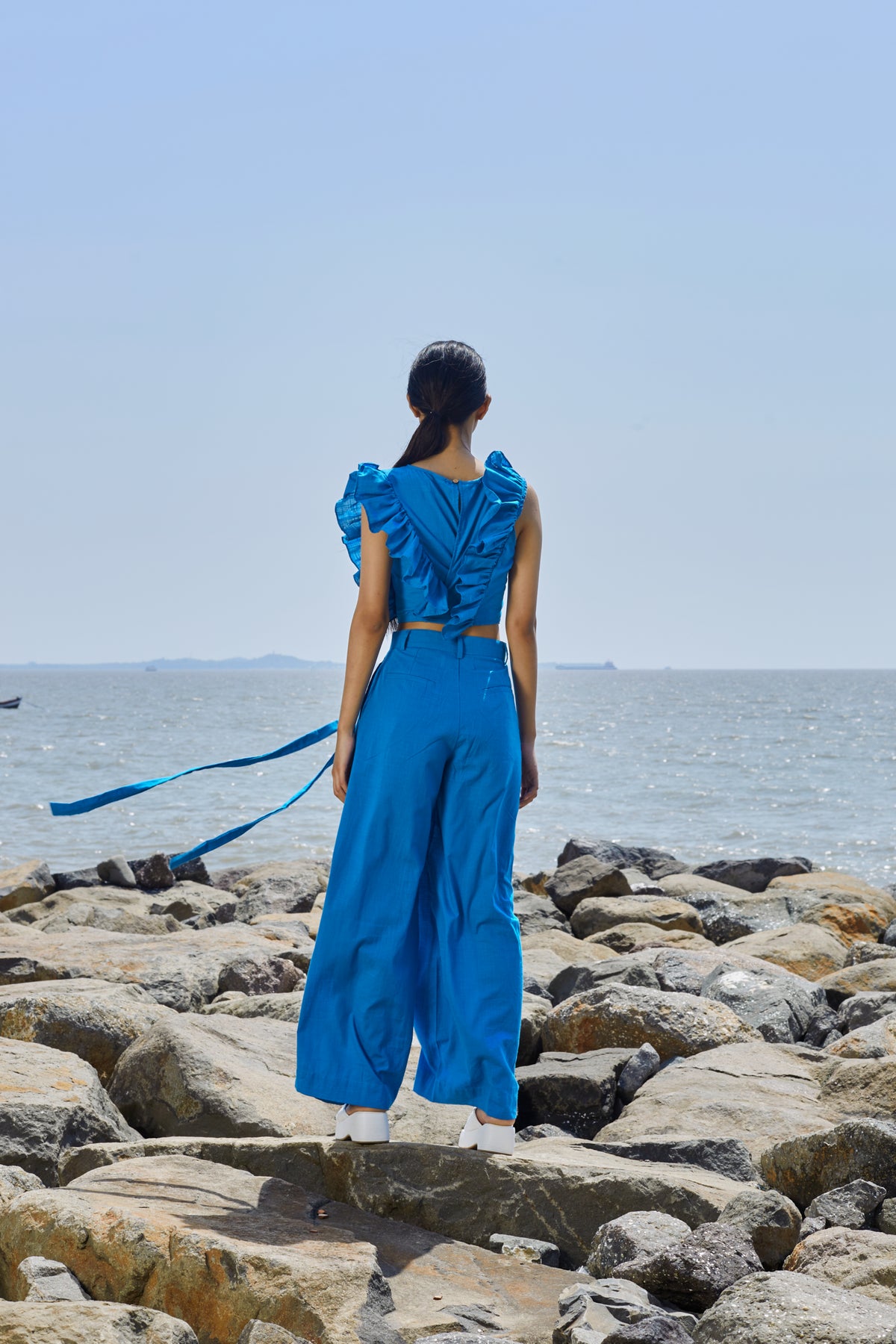 Blue High-waisted Trouser