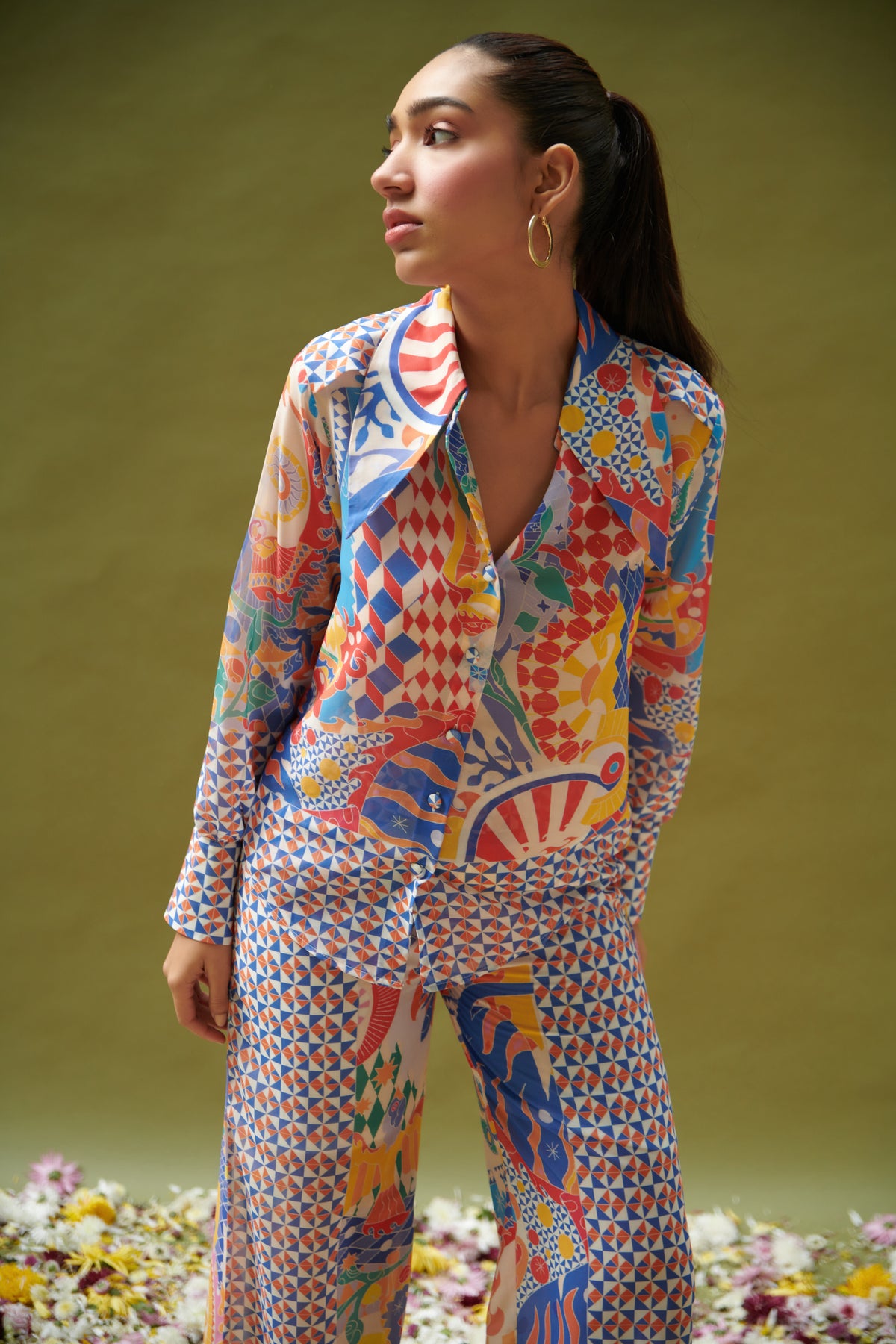 Multicolor Printed Satin Shirt