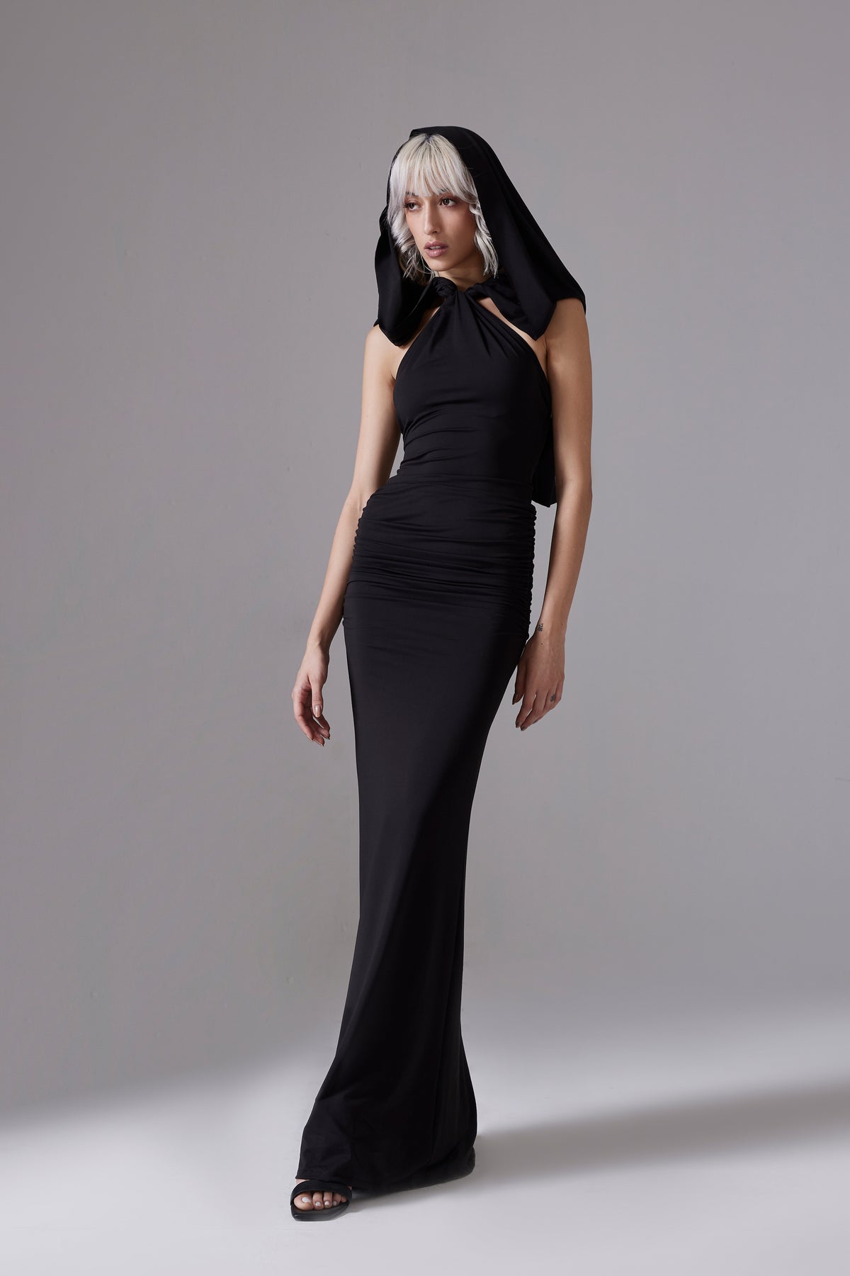 Hooded Long Dress With Open Back