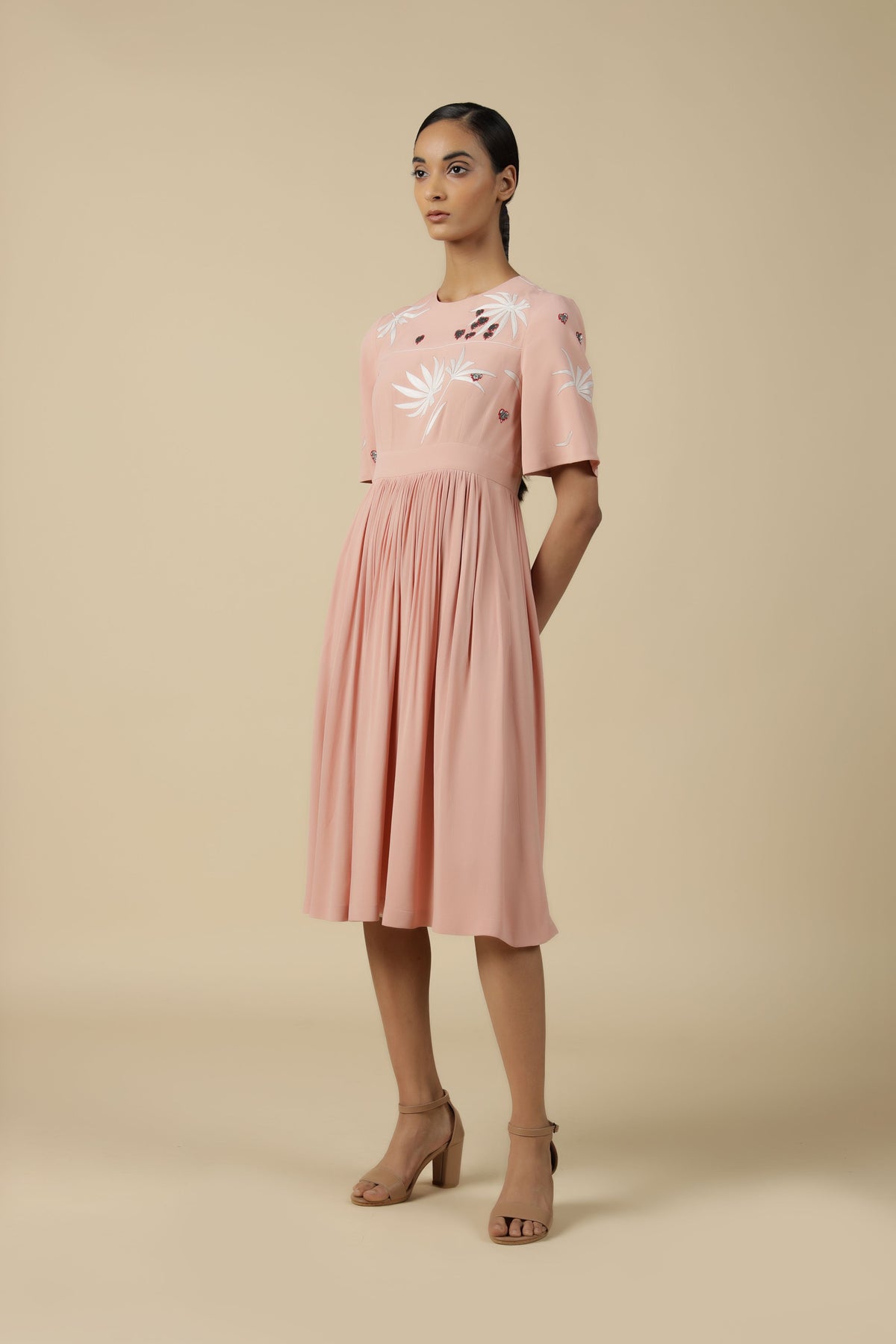 Flared Sleeve Gathered Dress