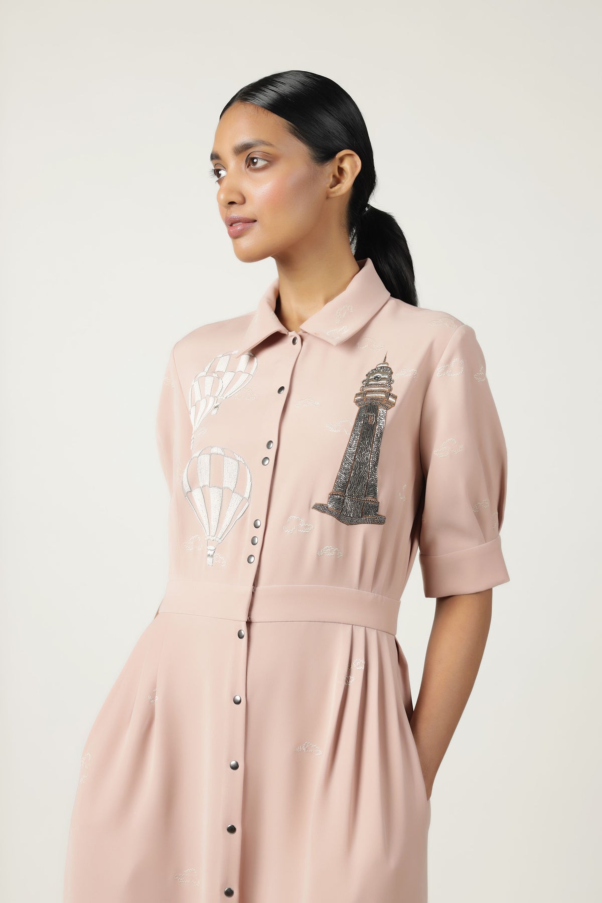 Clouds Side Pleated Shirt Dress