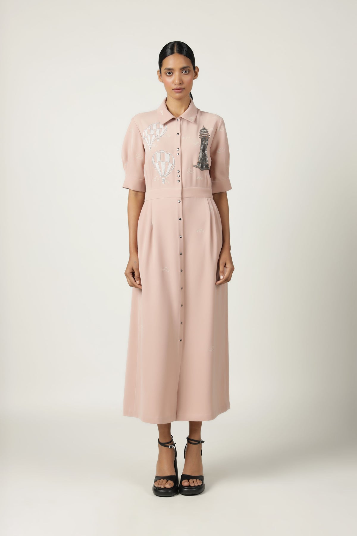 Clouds Side Pleated Shirt Dress