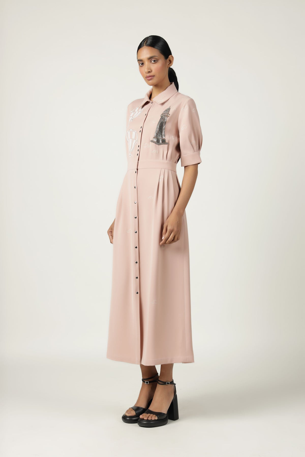 Clouds Side Pleated Shirt Dress