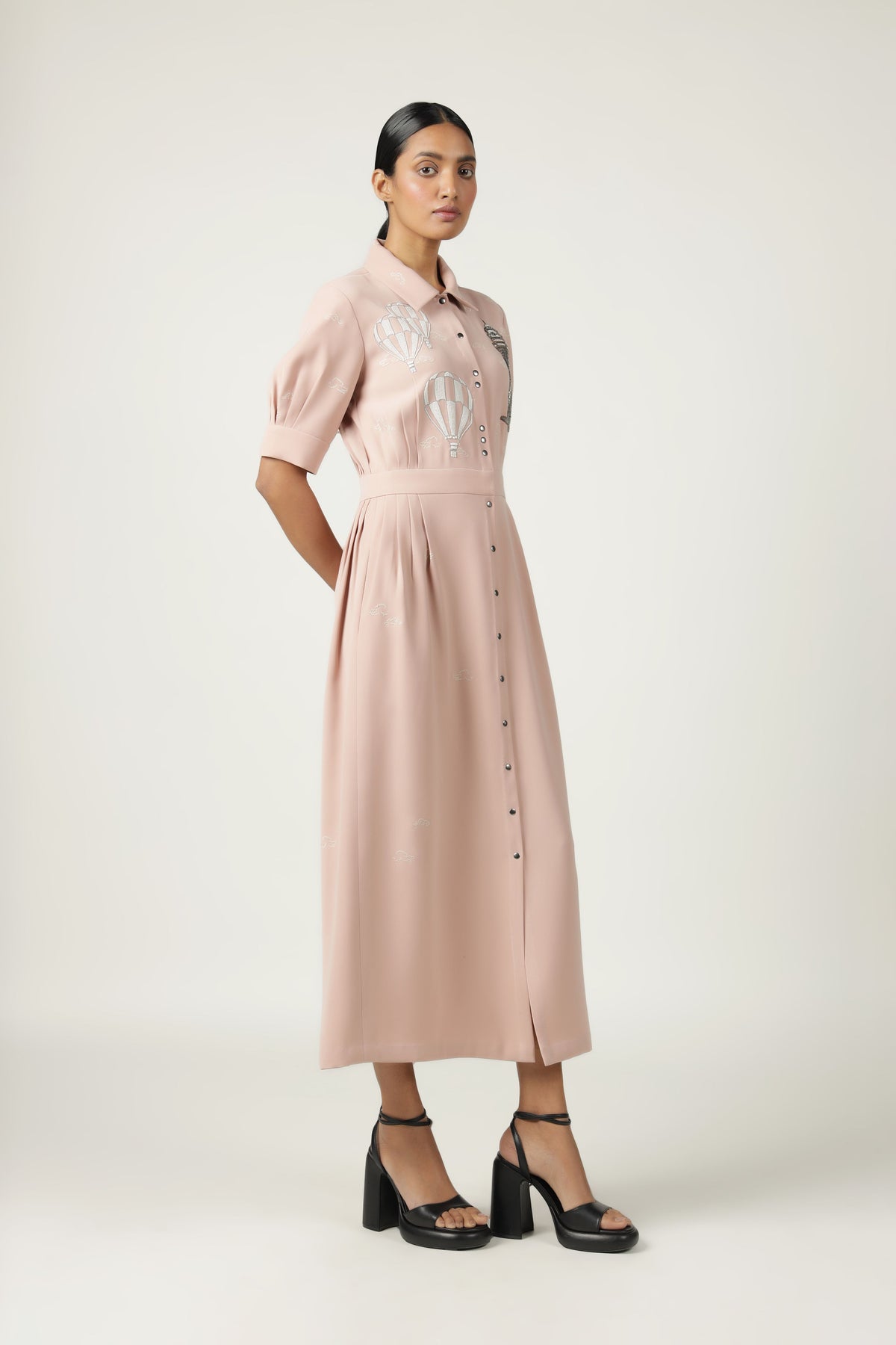 Clouds Side Pleated Shirt Dress