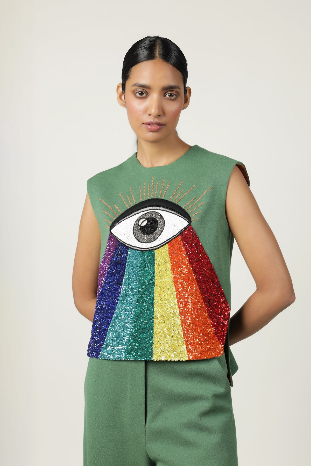 Eye Rainbow  Top With Flared Pant