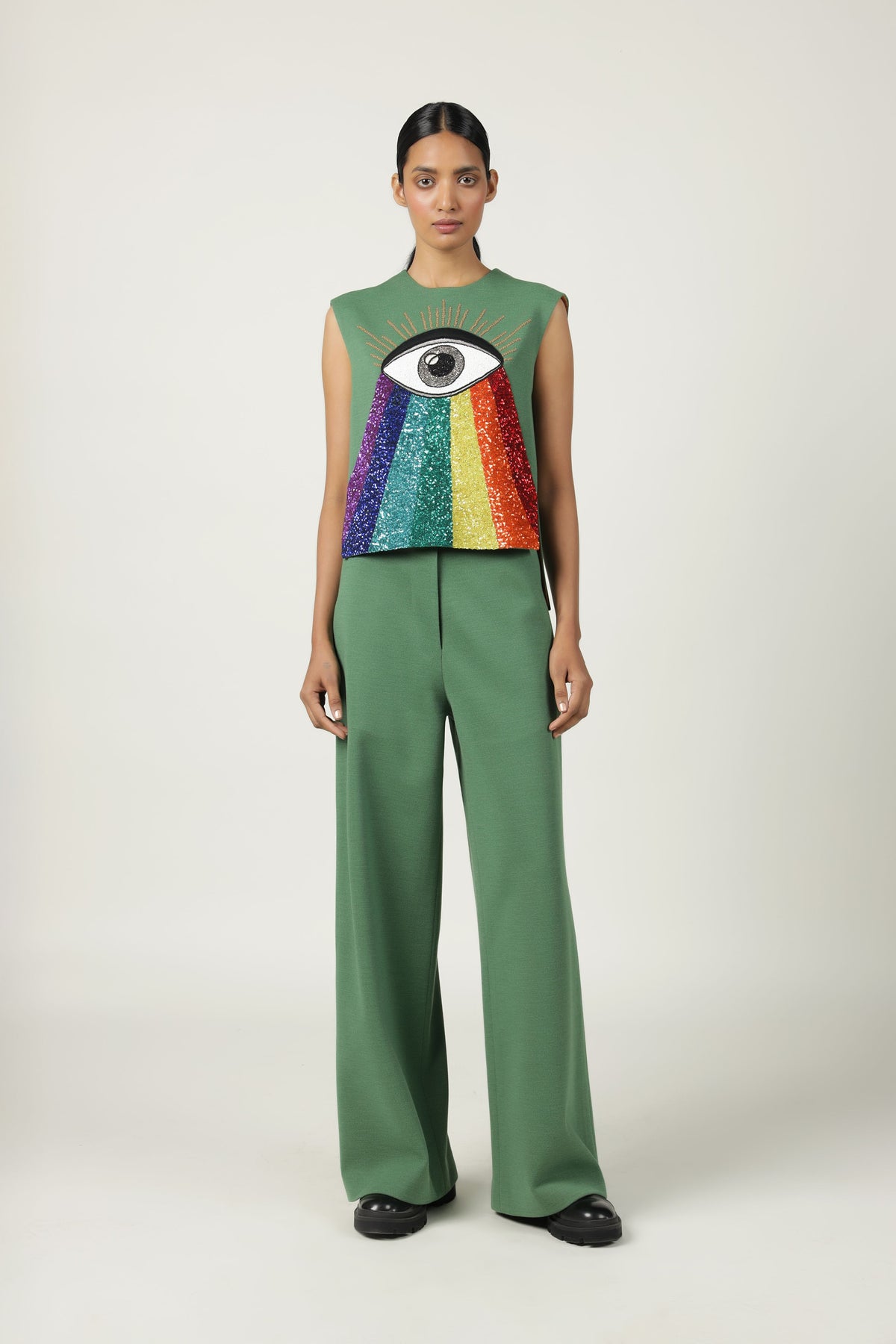 Eye Rainbow  Top With Flared Pant