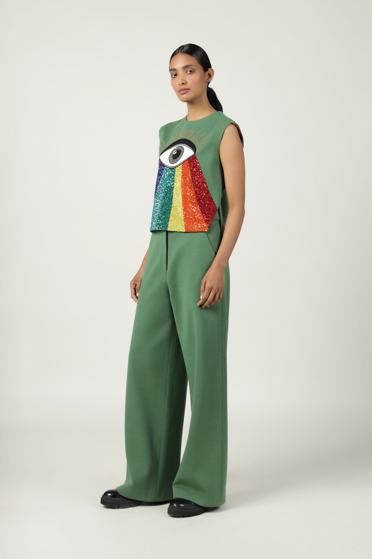 Eye Rainbow  Top With Flared Pant