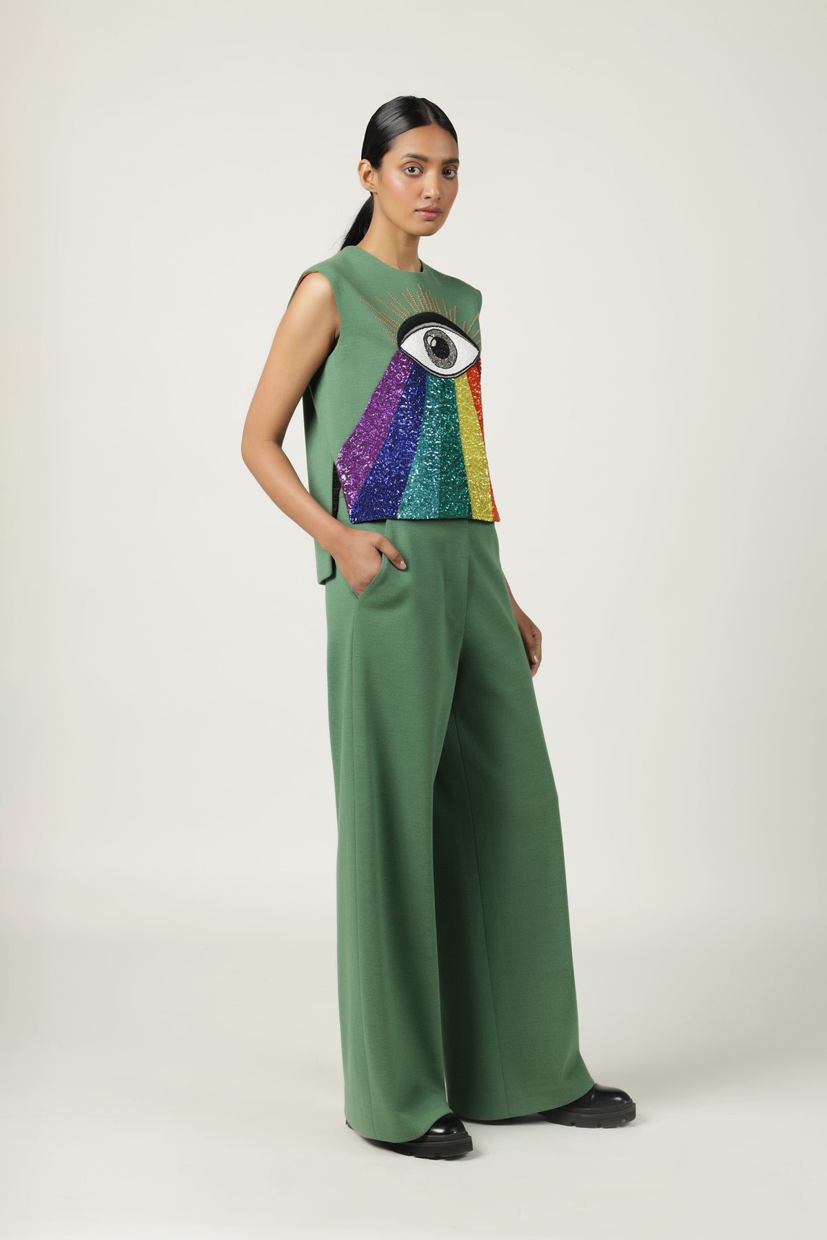 Eye Rainbow  Top With Flared Pant