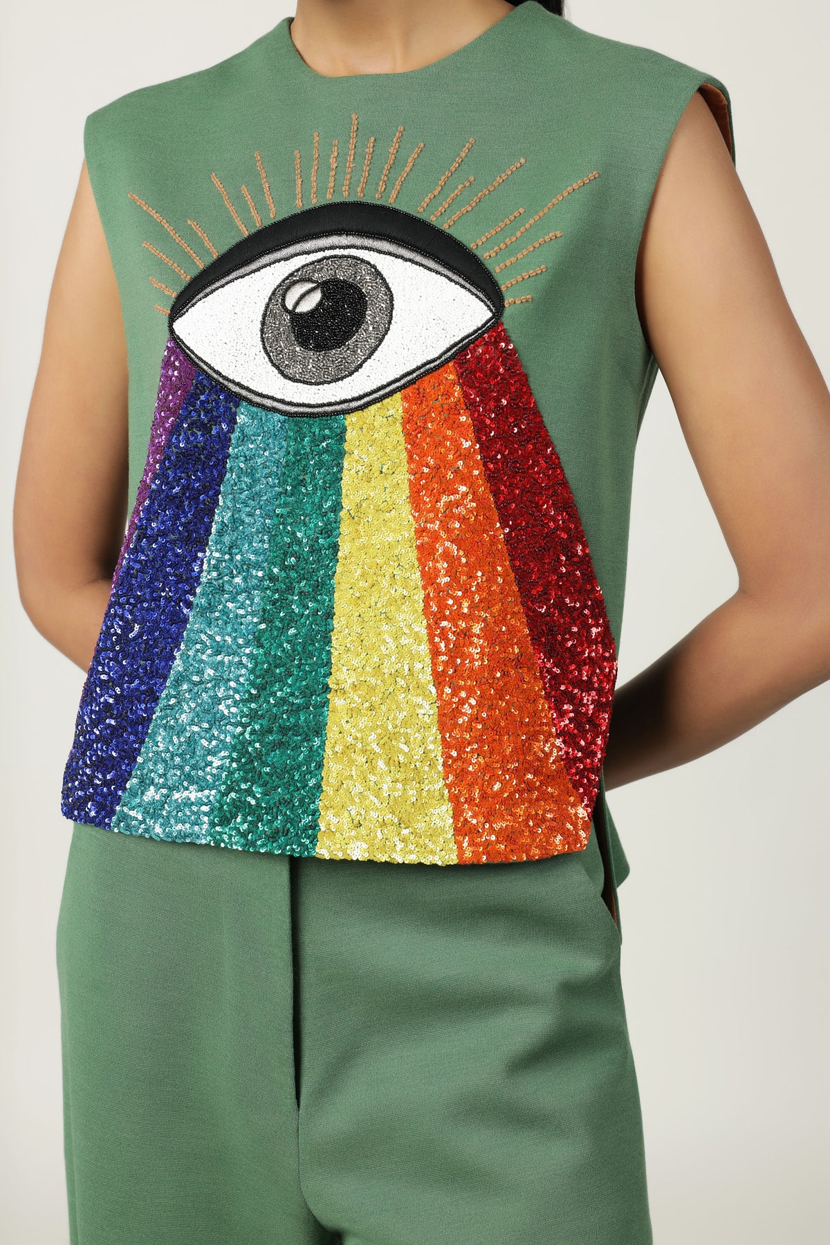 Eye Rainbow  Top With Flared Pant