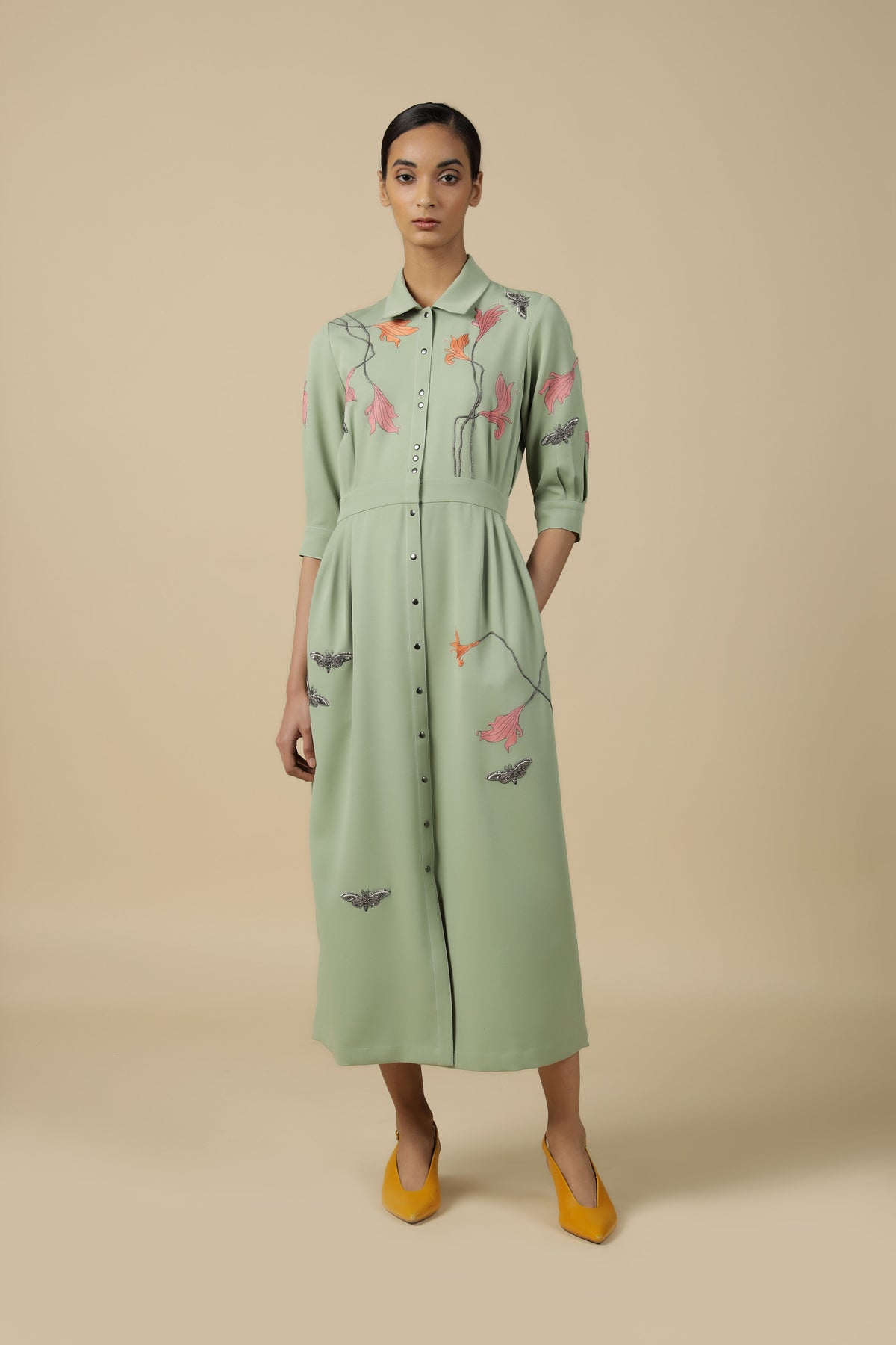 Midsummer Plant Side Pleated Long Dress