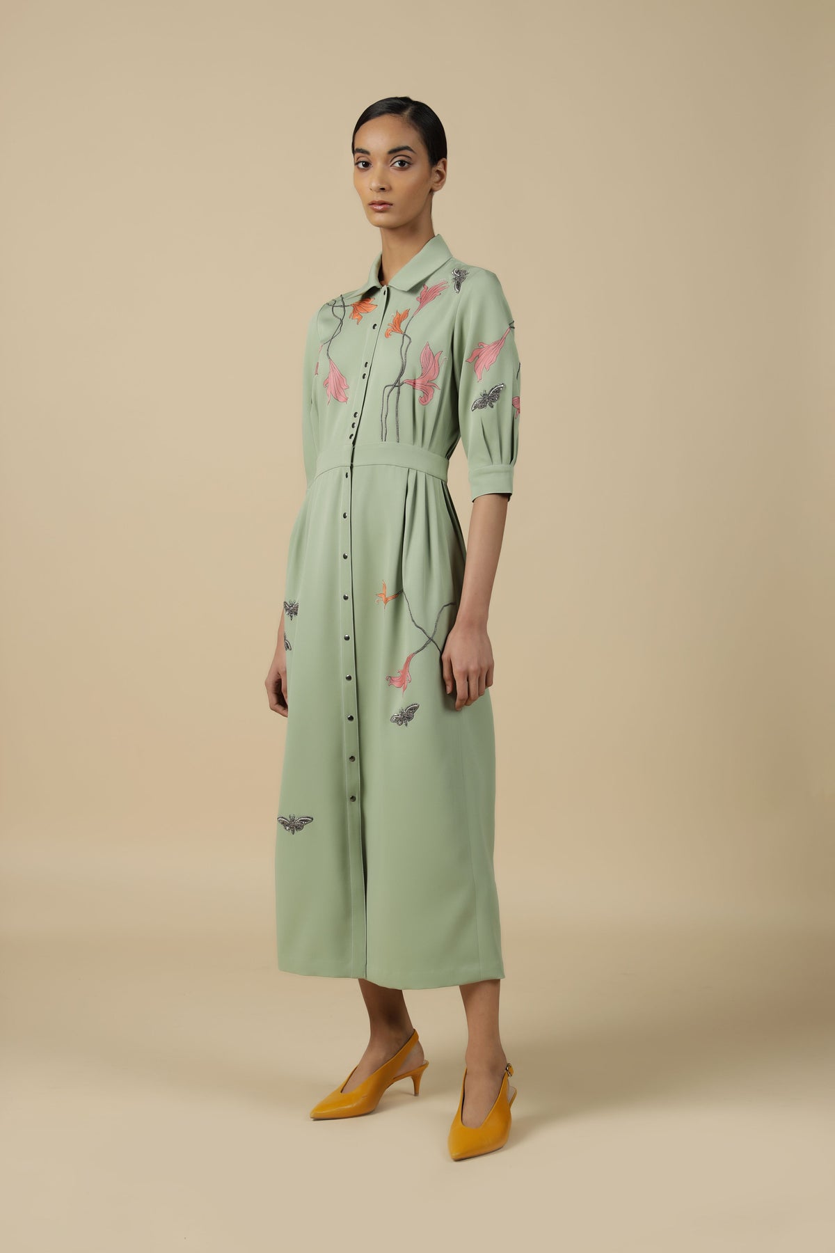 Midsummer Plant Side Pleated Long Dress