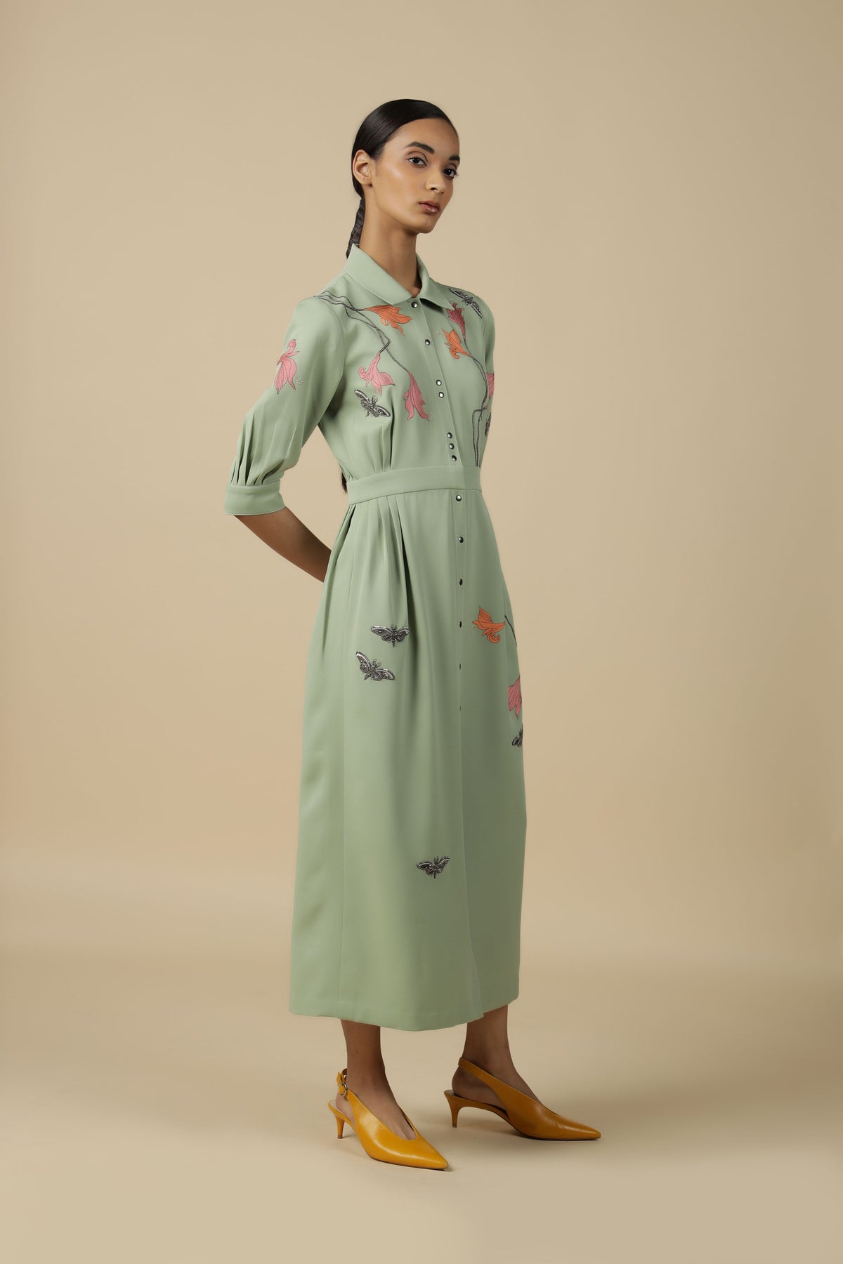 Midsummer Plant Side Pleated Long Dress