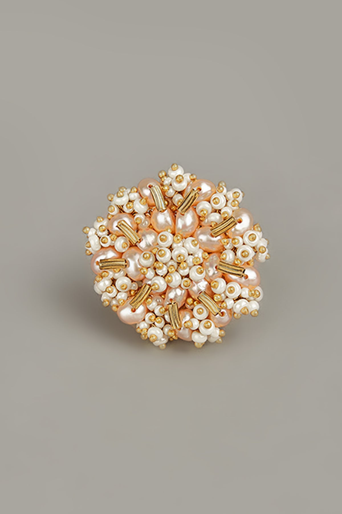 Statement Peach &amp; Beige Pearl Ring