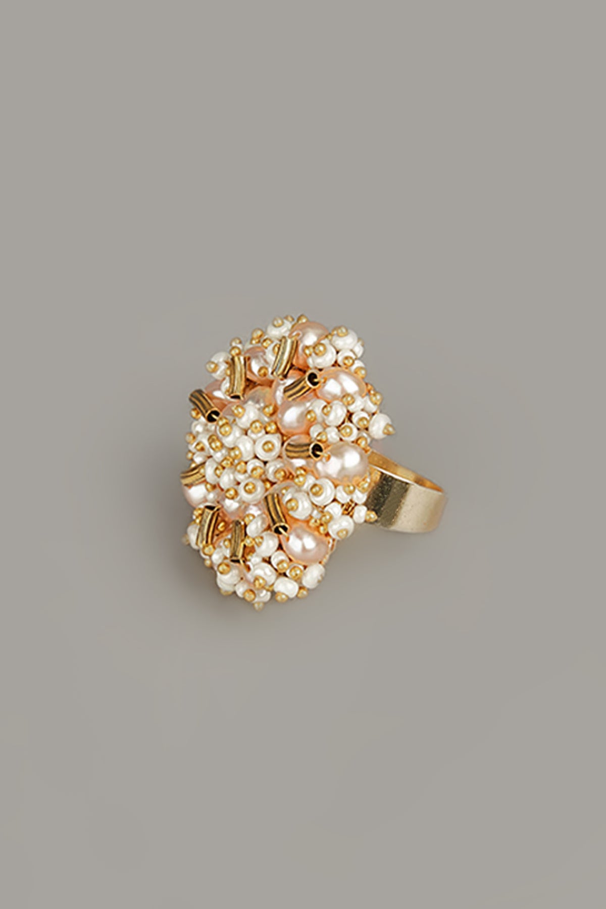 Statement Peach &amp; Beige Pearl Ring