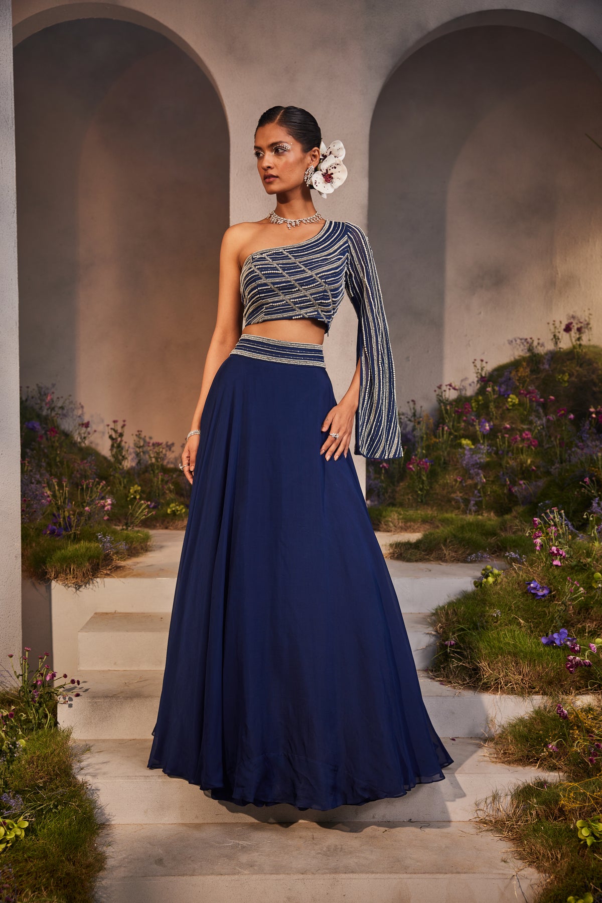 Leila Blue One Shoulder Skirt