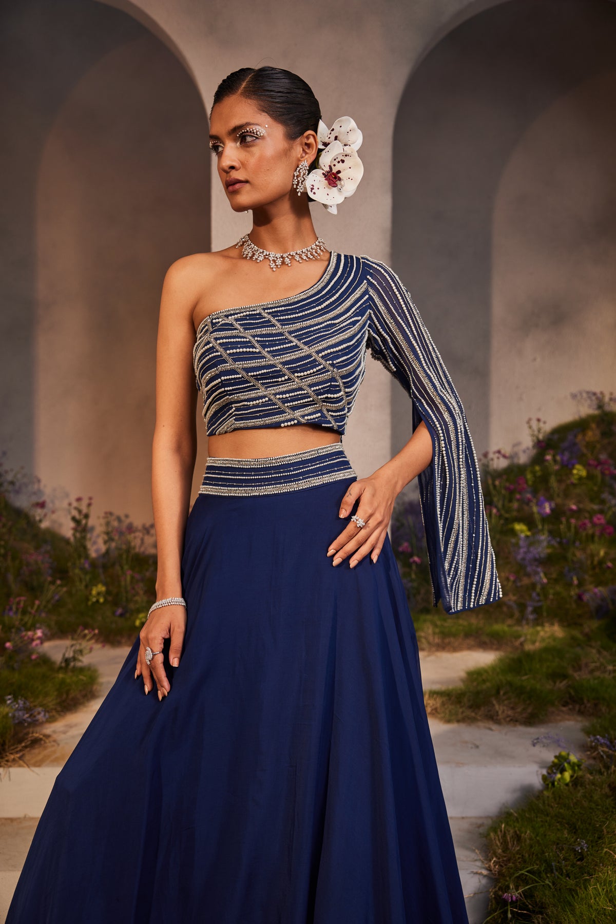 Leila Blue One Shoulder Skirt