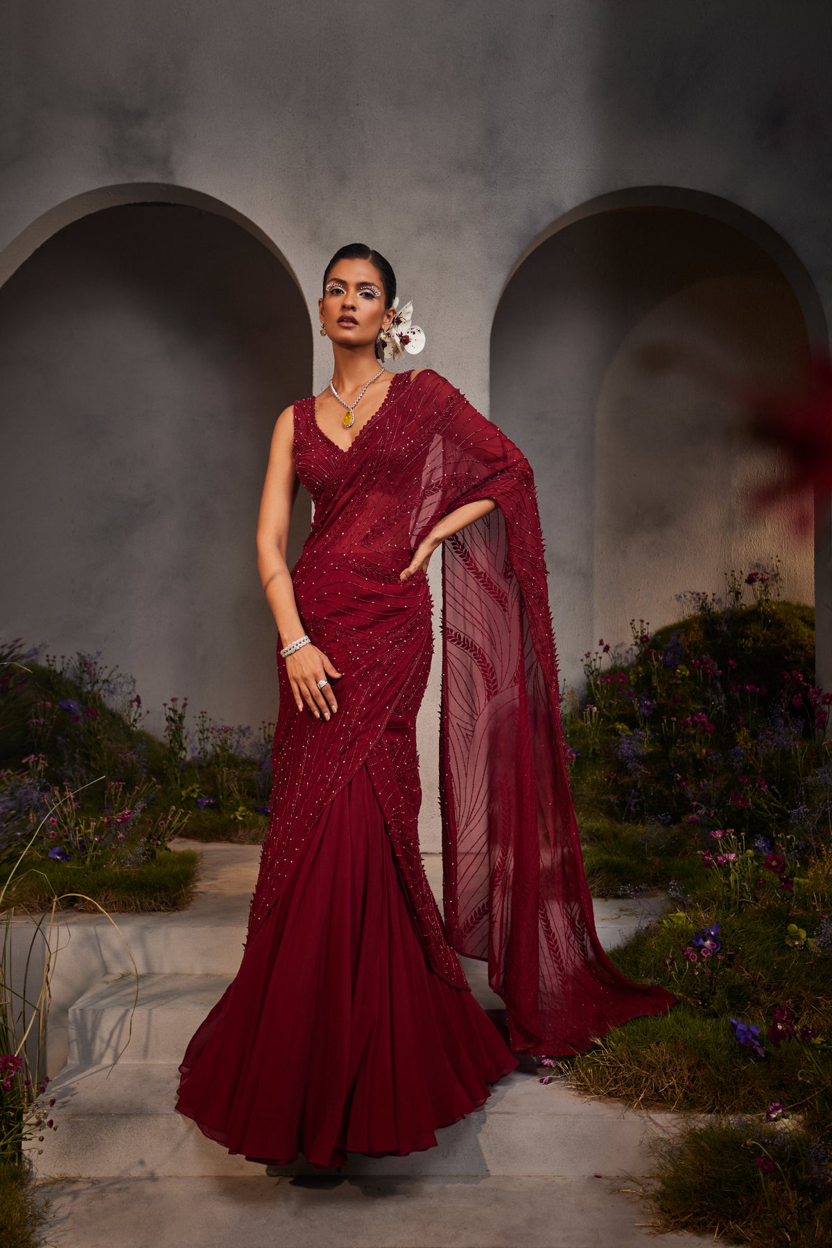 Maroon Lydia Pre Draped Saree Ser