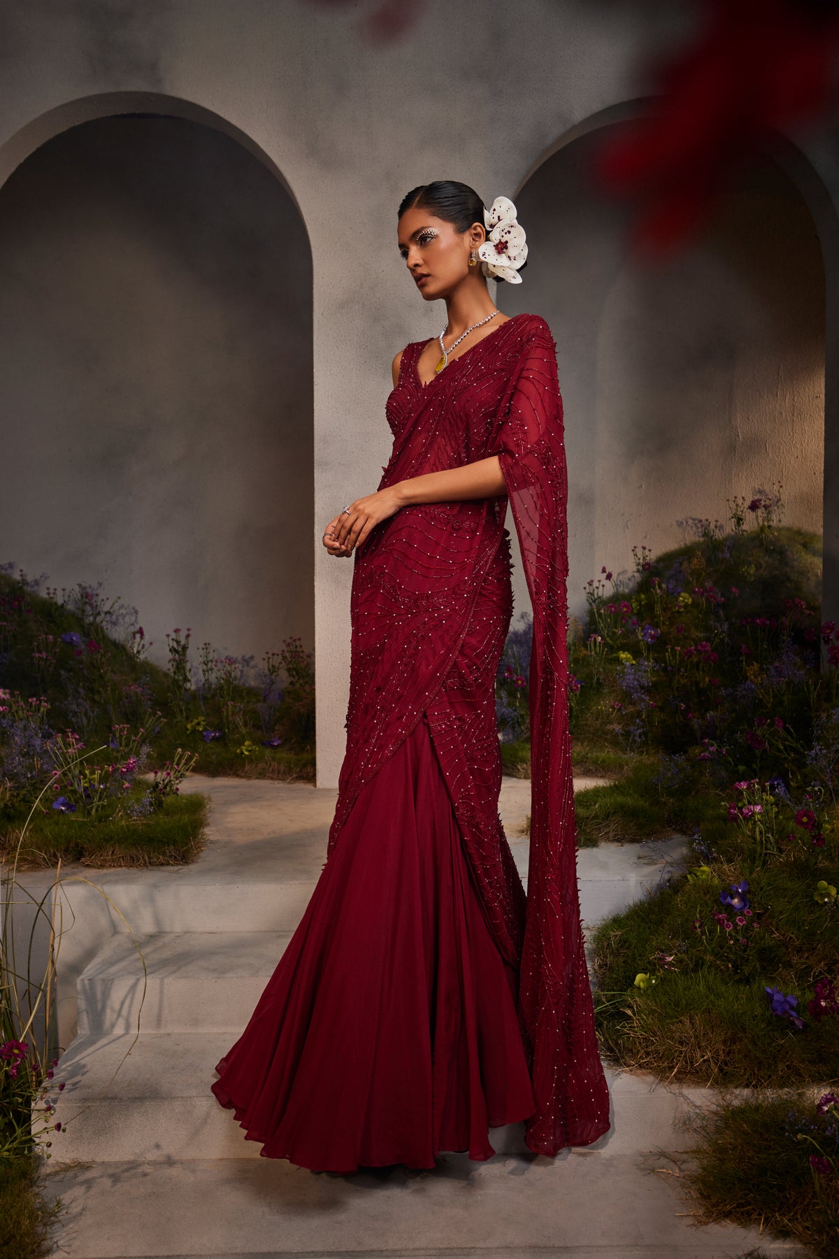 Maroon Lydia Pre Draped Saree Ser