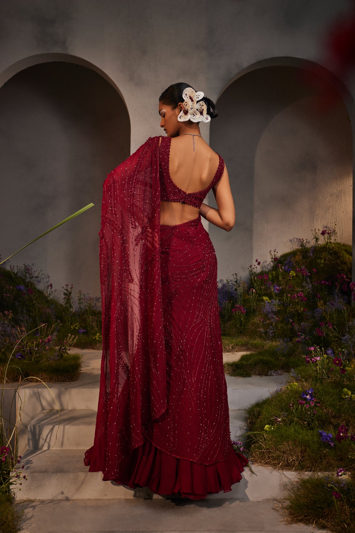 Maroon Lydia Pre Draped Saree Ser