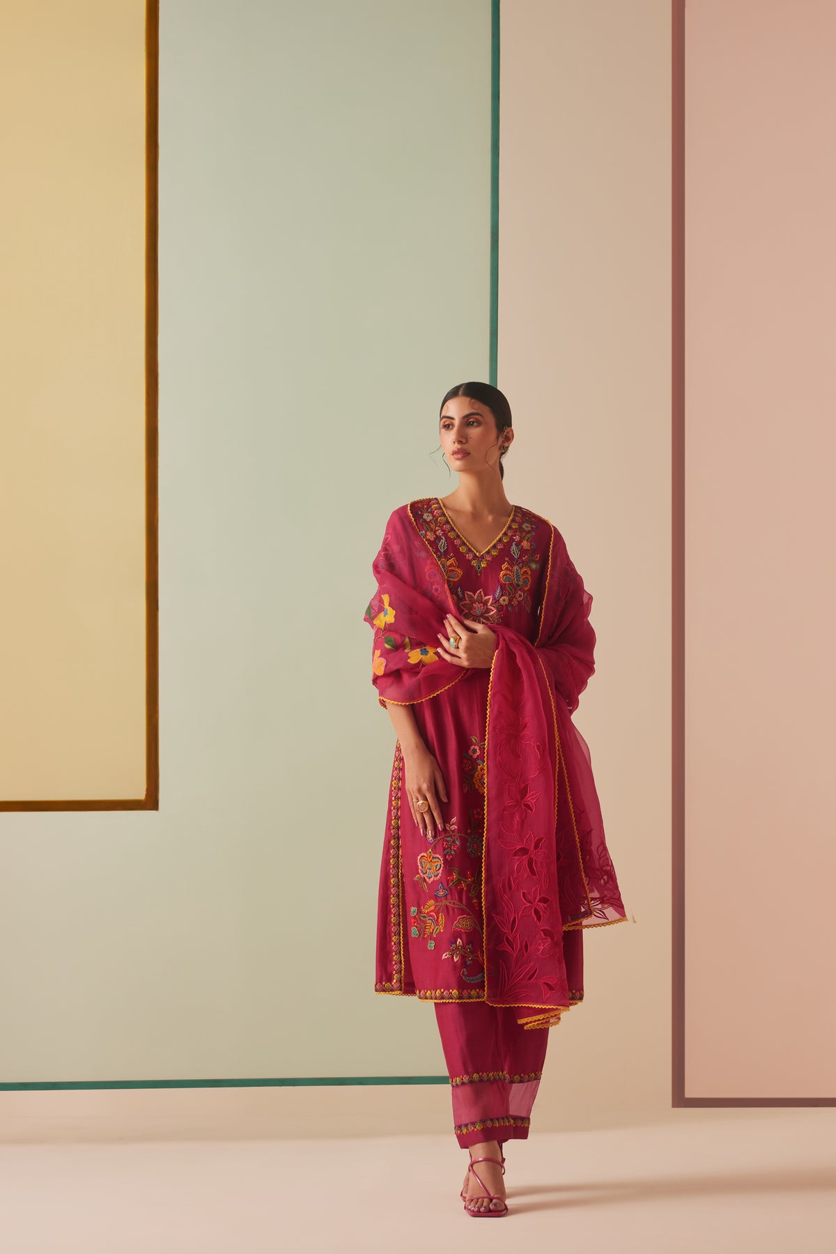 Fuchsia Embroidered Kurta Set