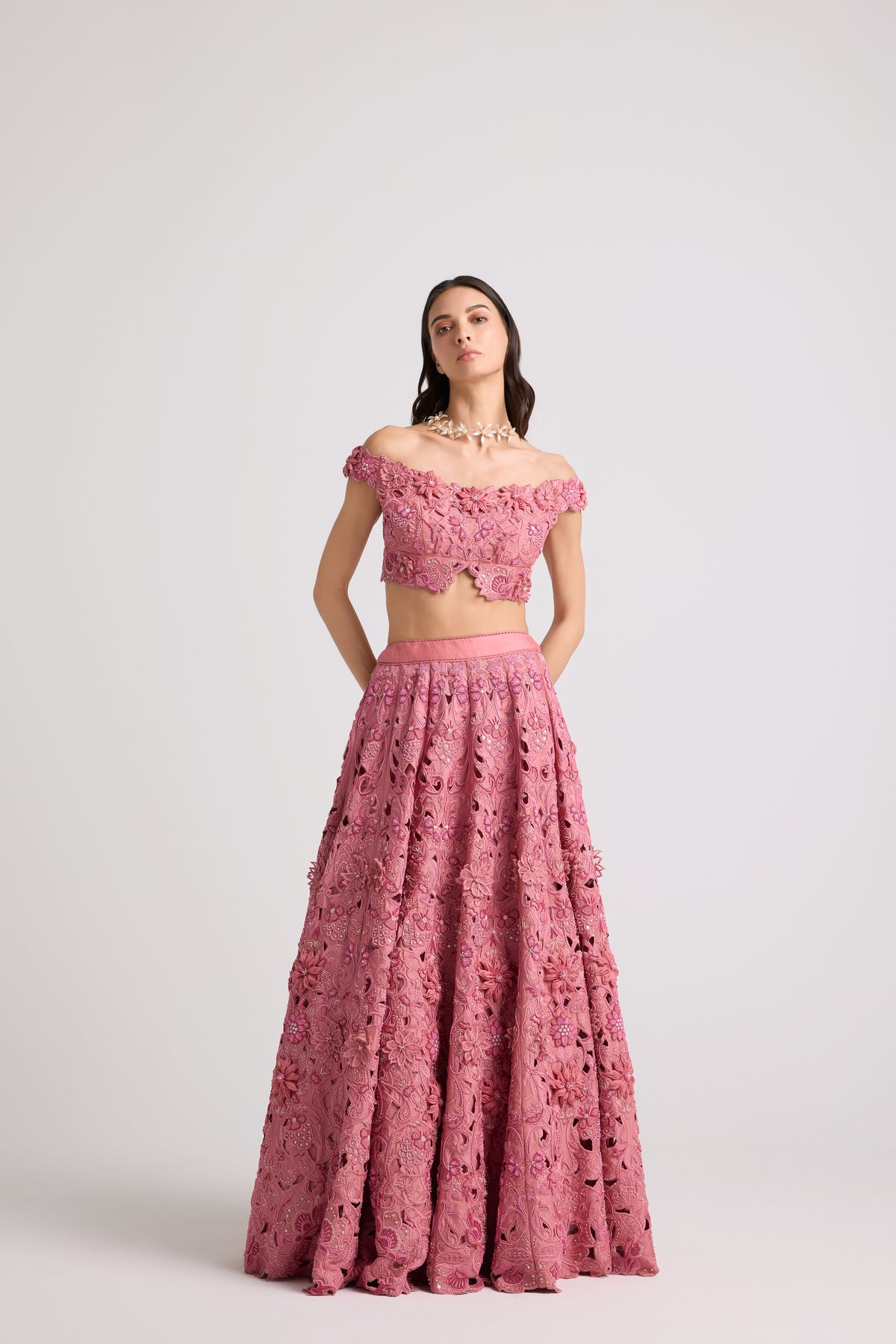 Blush 3d Floral Applique Beaded Lehenga