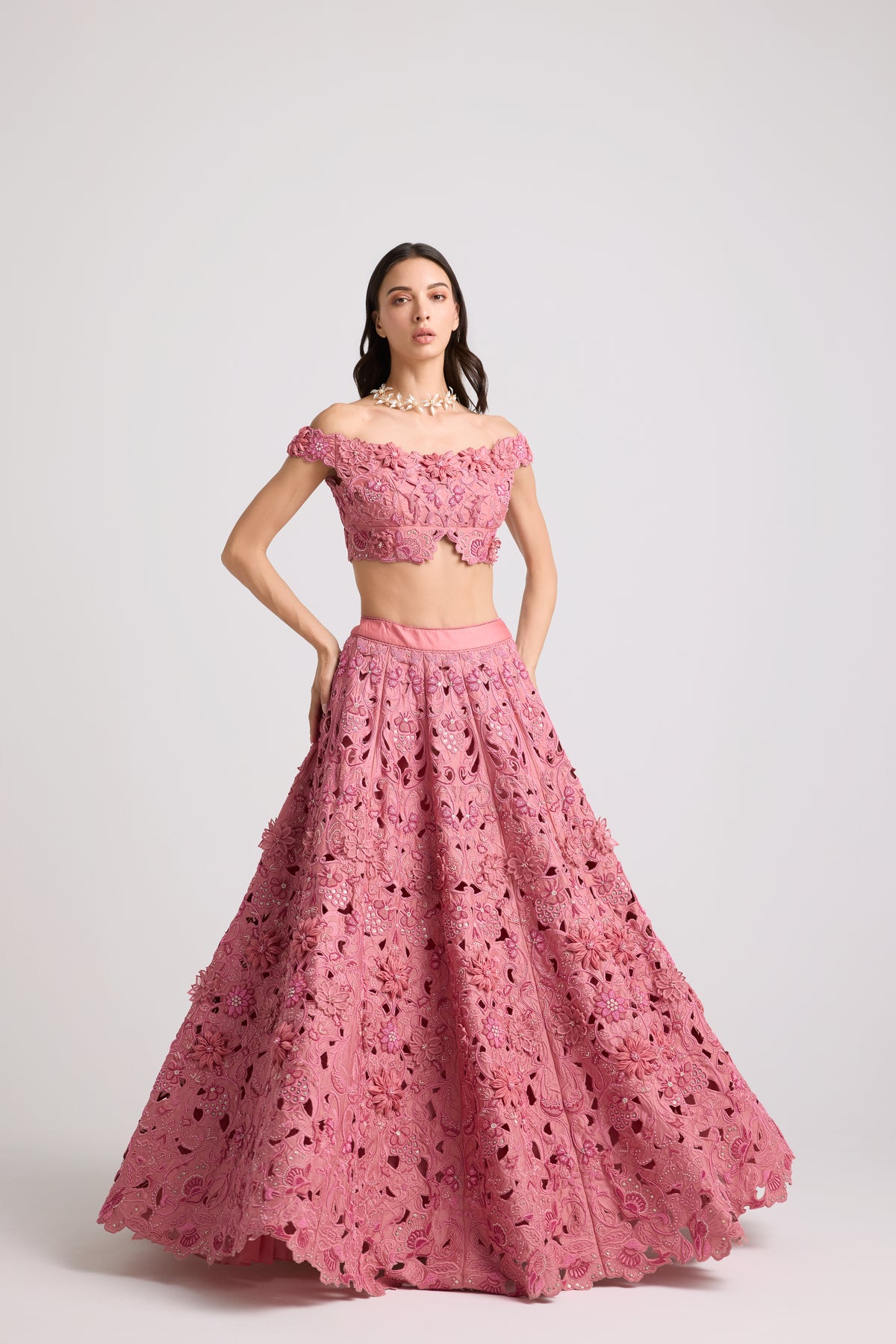 Blush 3d Floral Applique Beaded Lehenga