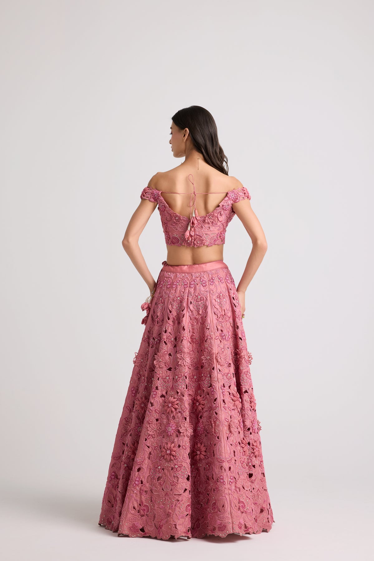 Blush 3d Floral Applique Beaded Lehenga