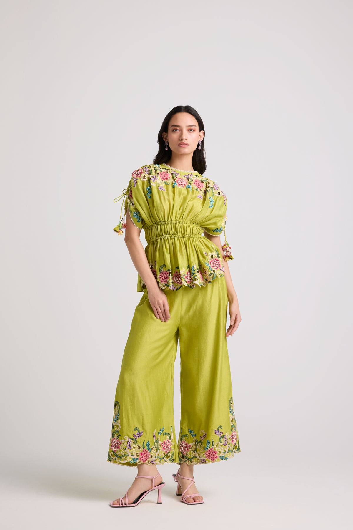 Lime Green Floral Cutwork Pants