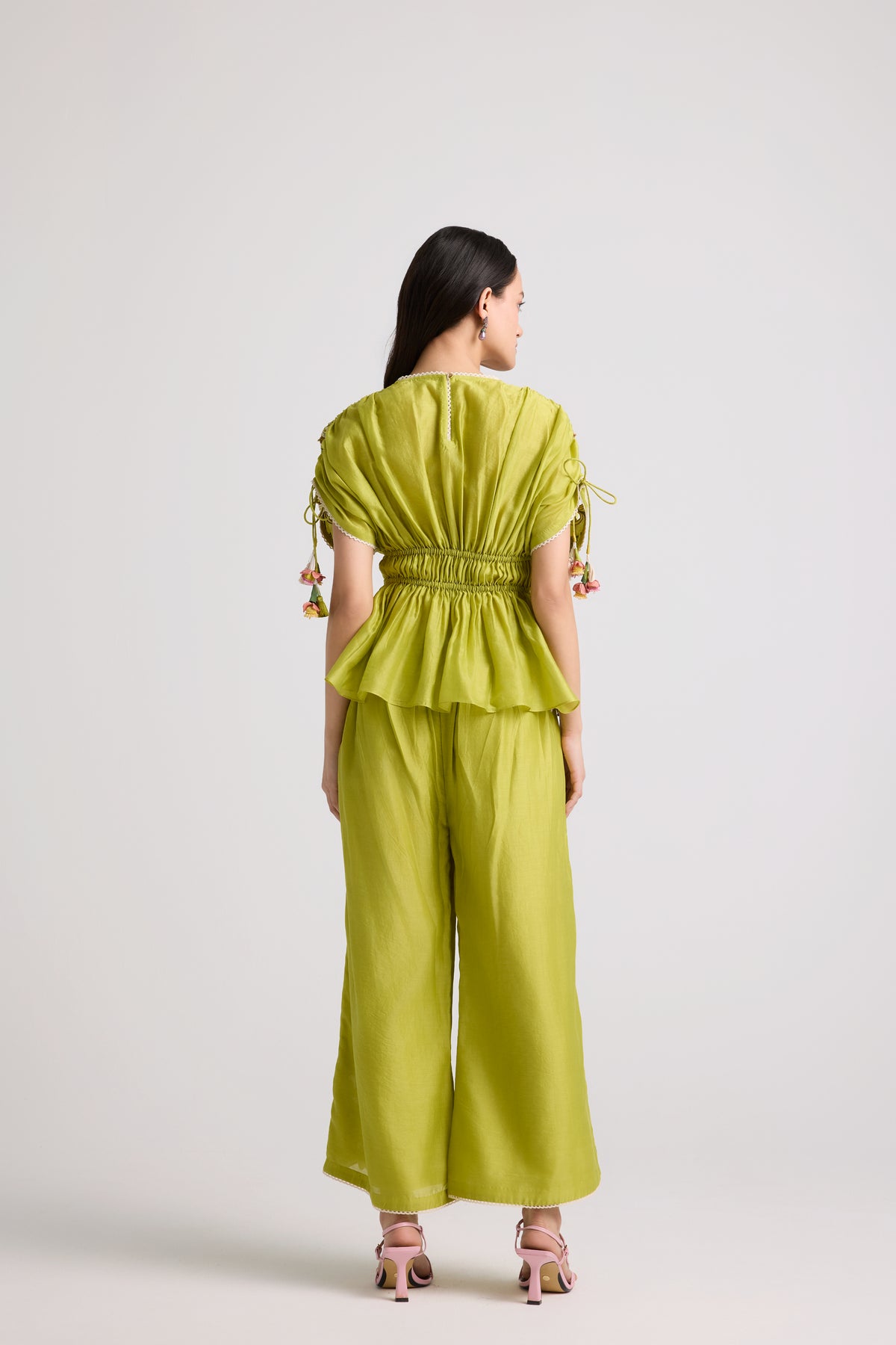 Lime Green Floral Cutwork Pants