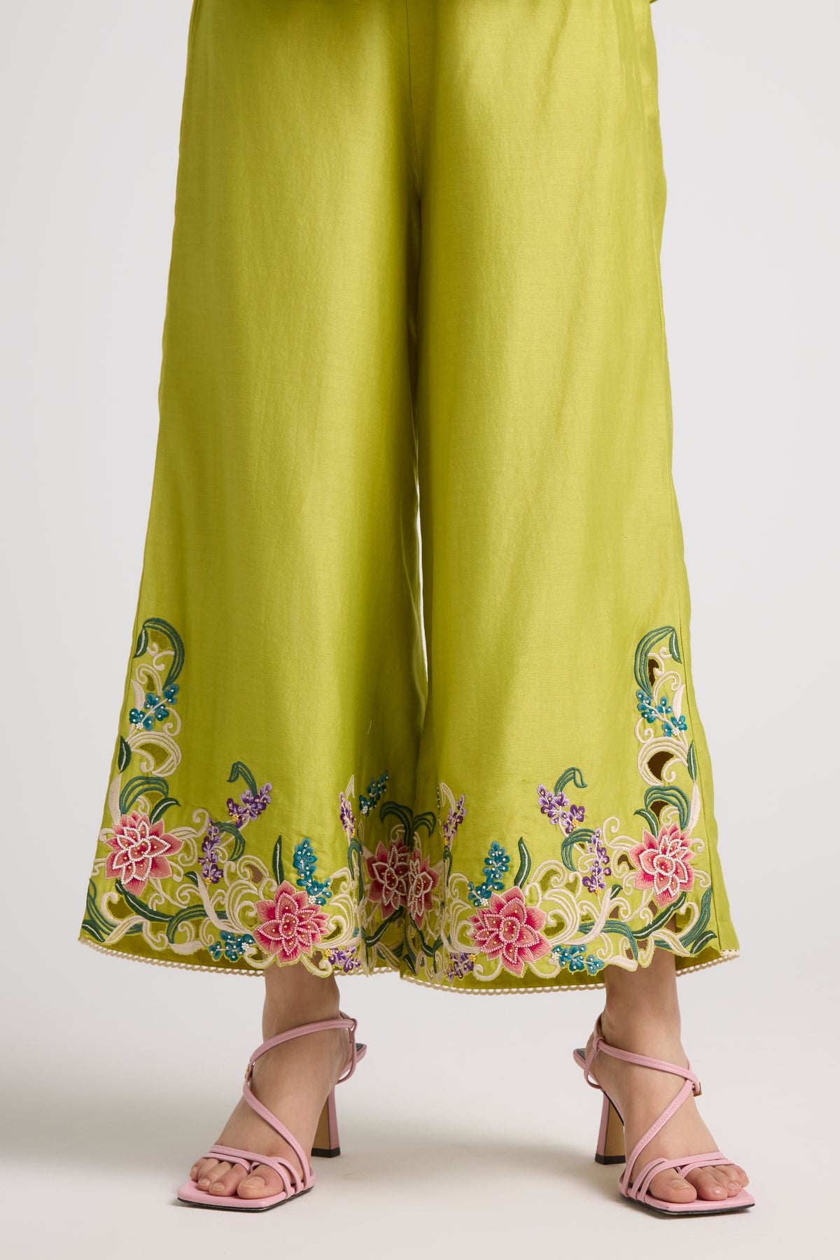 Lime Green Floral Cutwork Pants