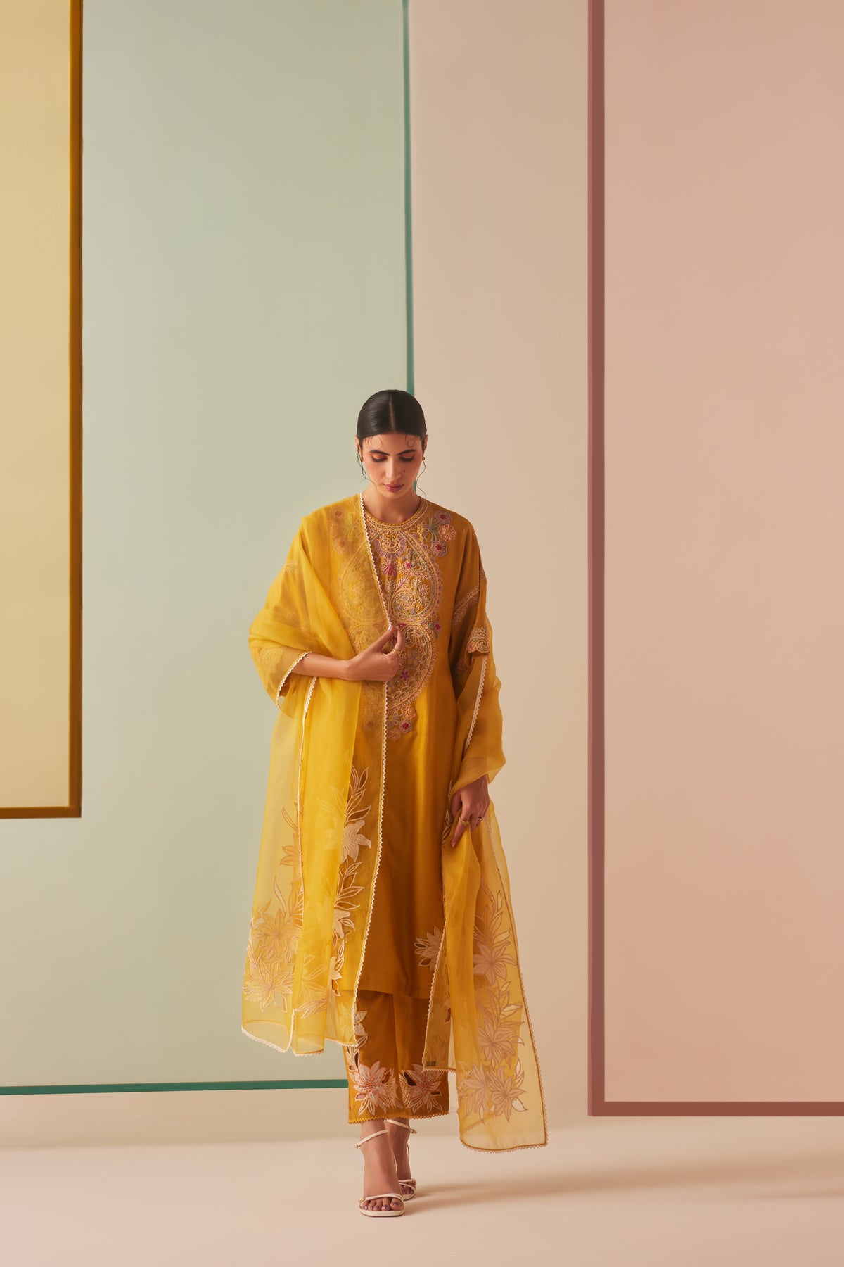 Mustard Cutwork Dupatta