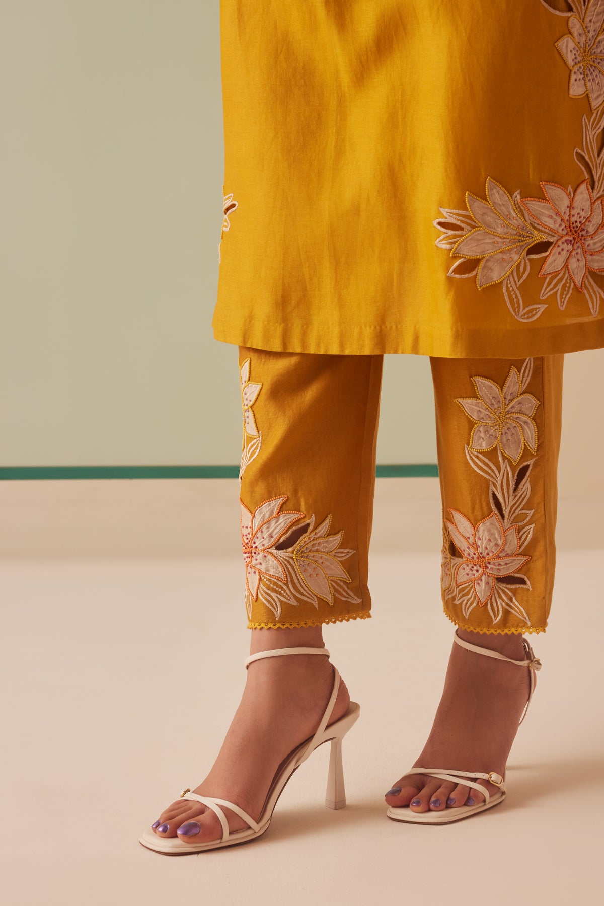 Mustard Contrast Yoke Kurta Set