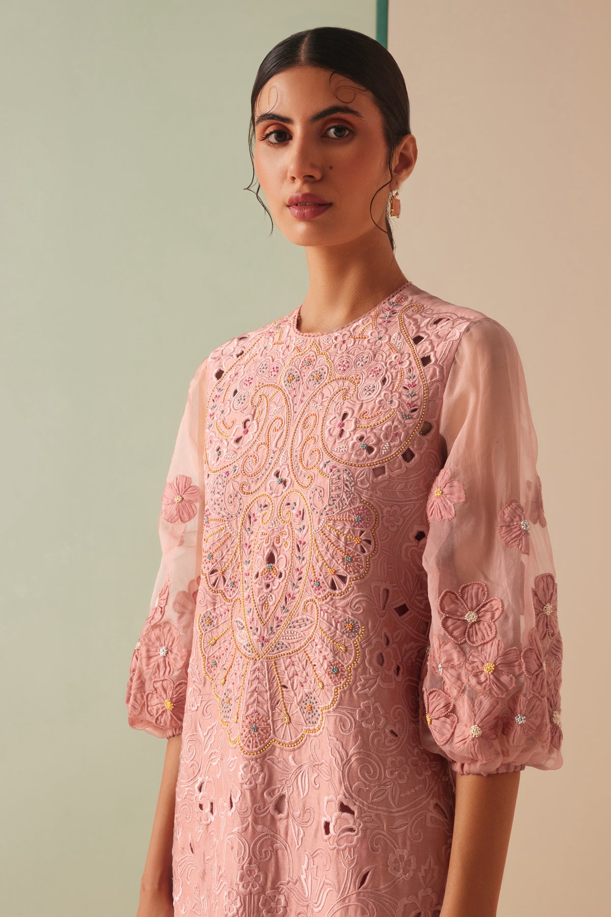 Old Rose Cutwork and Beadwork Kurta Set